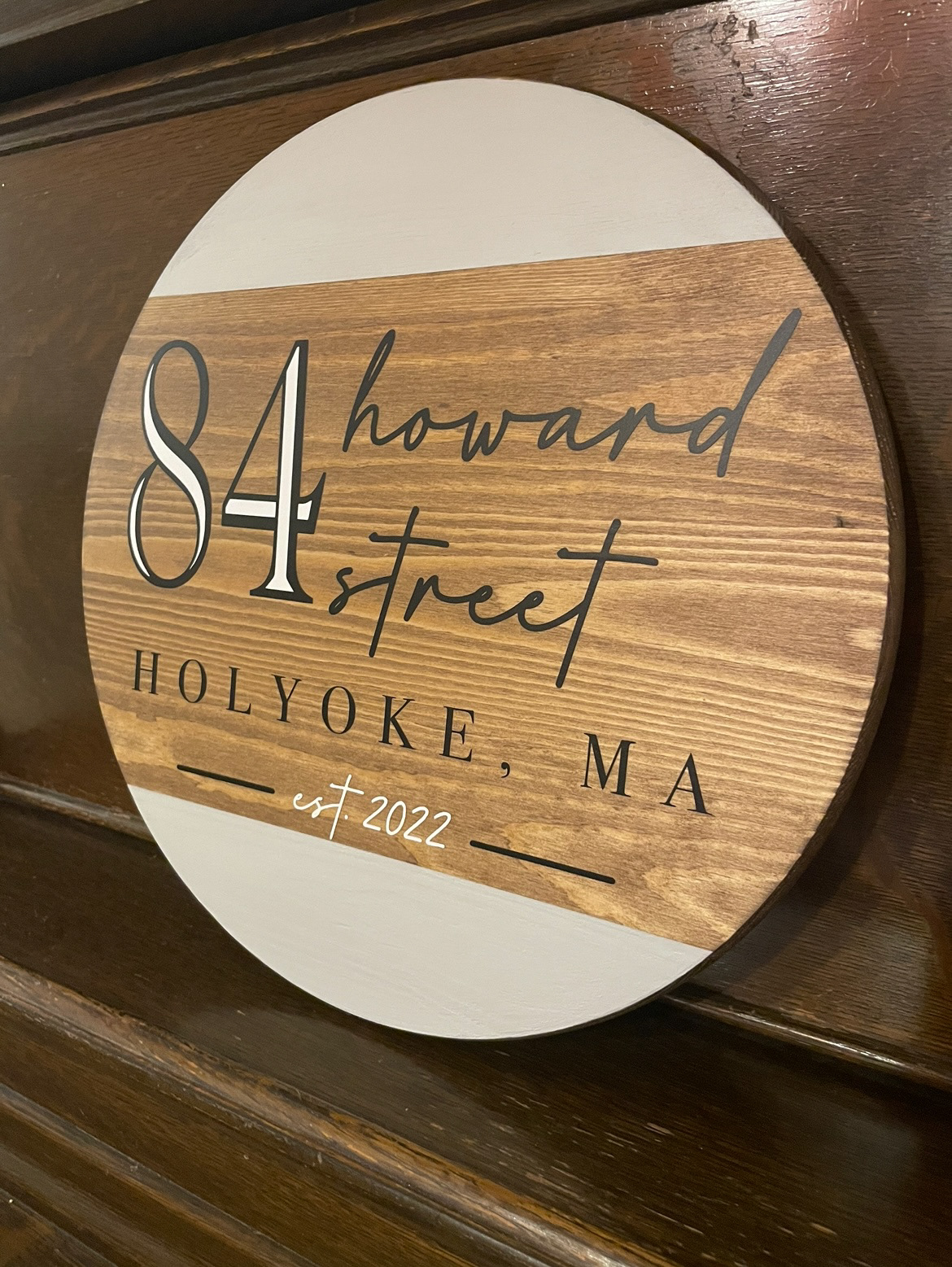 New Home Sign 2023 hand painted, stained, and vinyl on wood