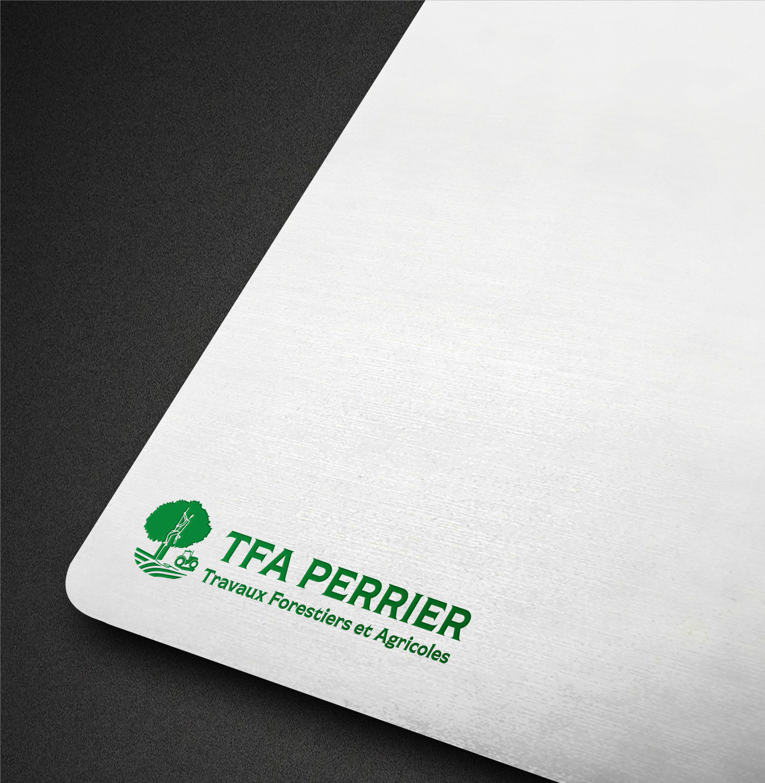 Conception et réalisation du logo de TFA Perrier, élagage et travaux forestiers et agricoles à Lalley