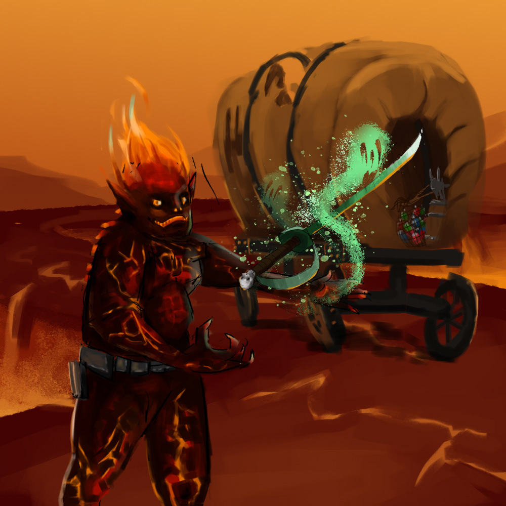 A magmin sword seller (D&D)