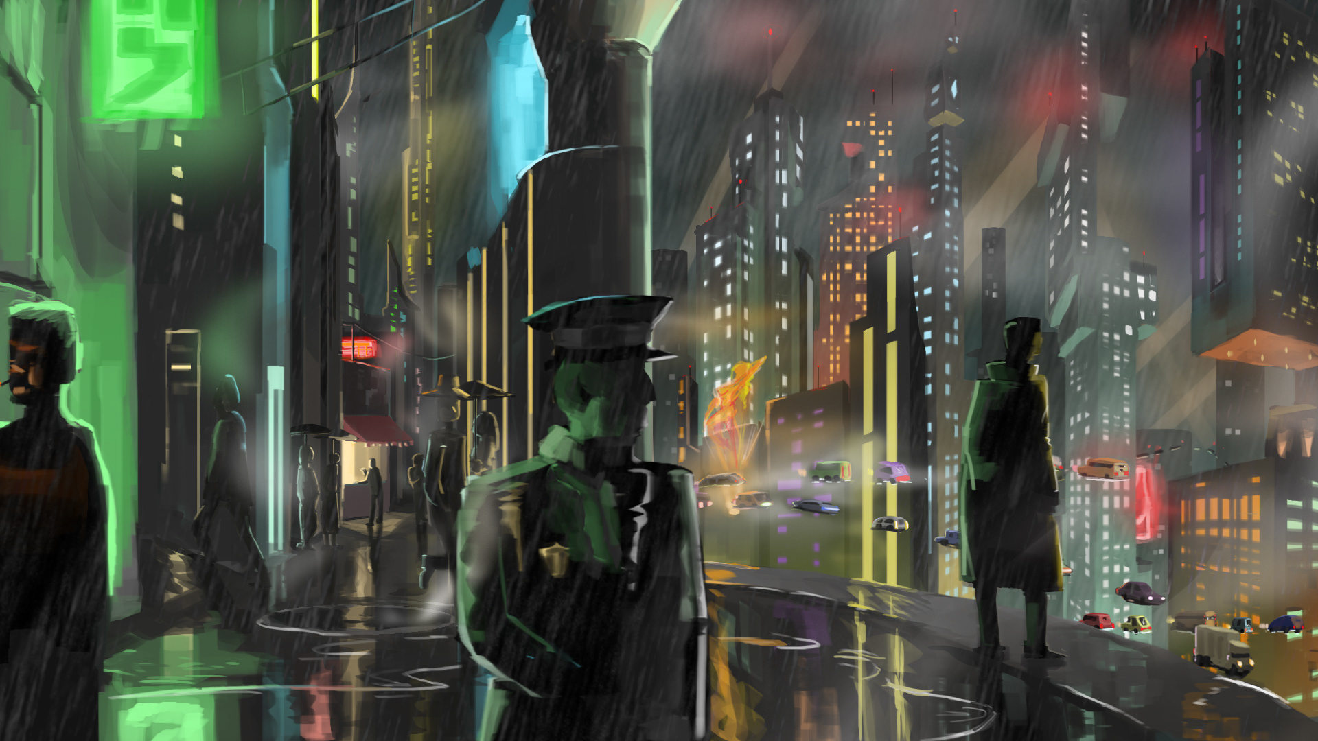 A dystopian neon city
