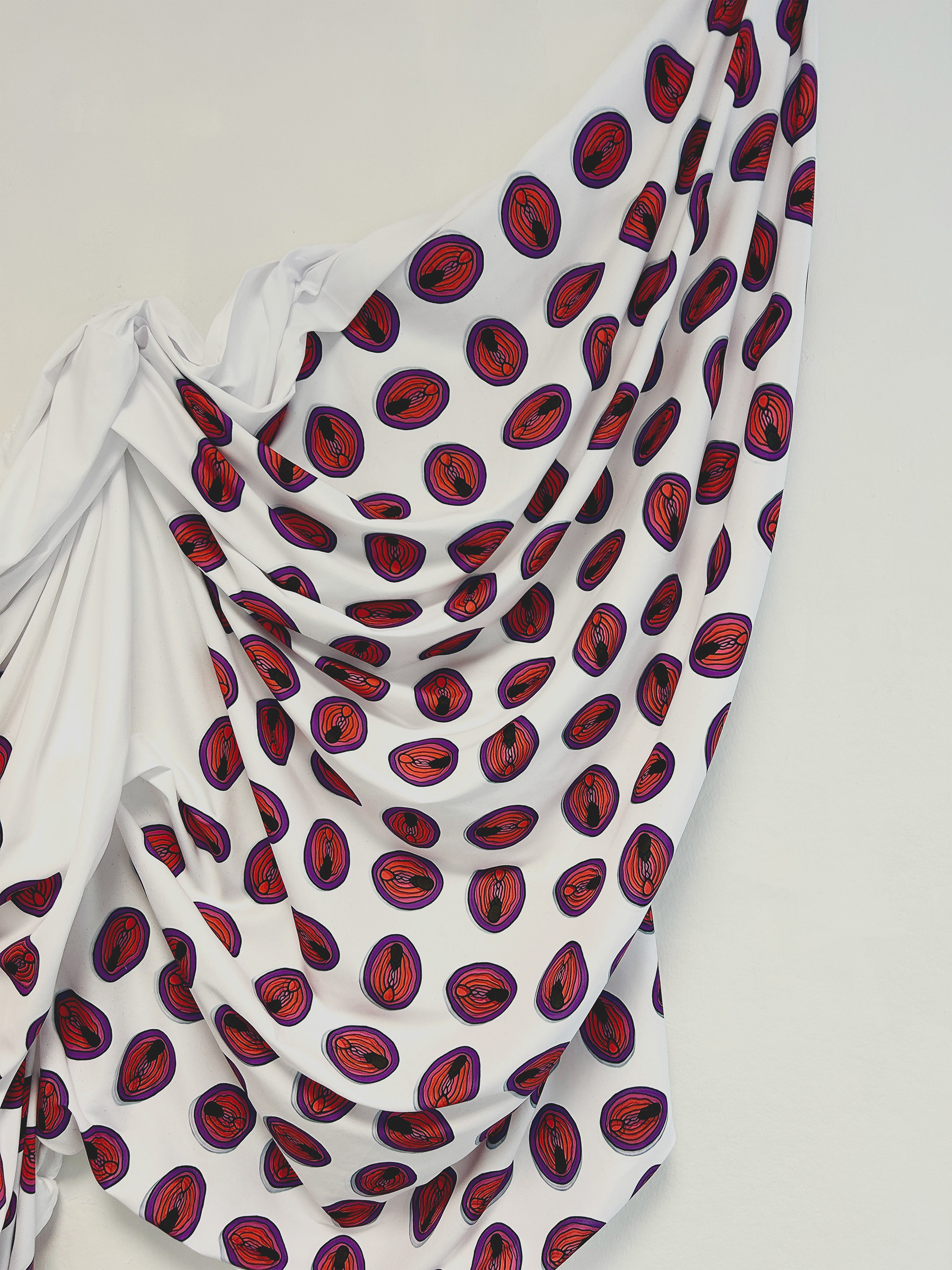 Kameo Chambers, Madonna, 2023, Dye Sublimated Fabric, 65 in x 48 in x 4.5 in (detailed view)