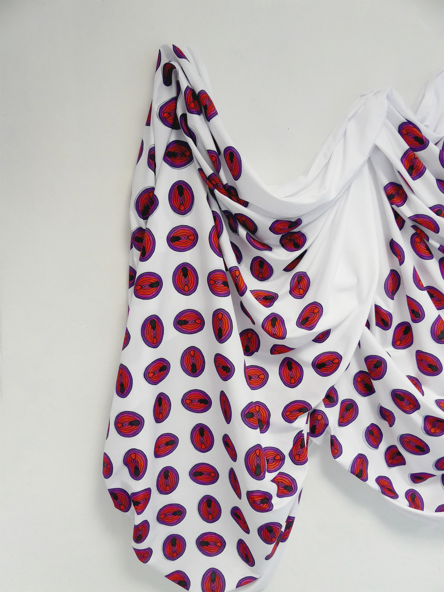 Kameo Chambers, Madonna, 2023, Dye Sublimated Fabric, 65 in x 48 in x 4.5 in (detailed view)