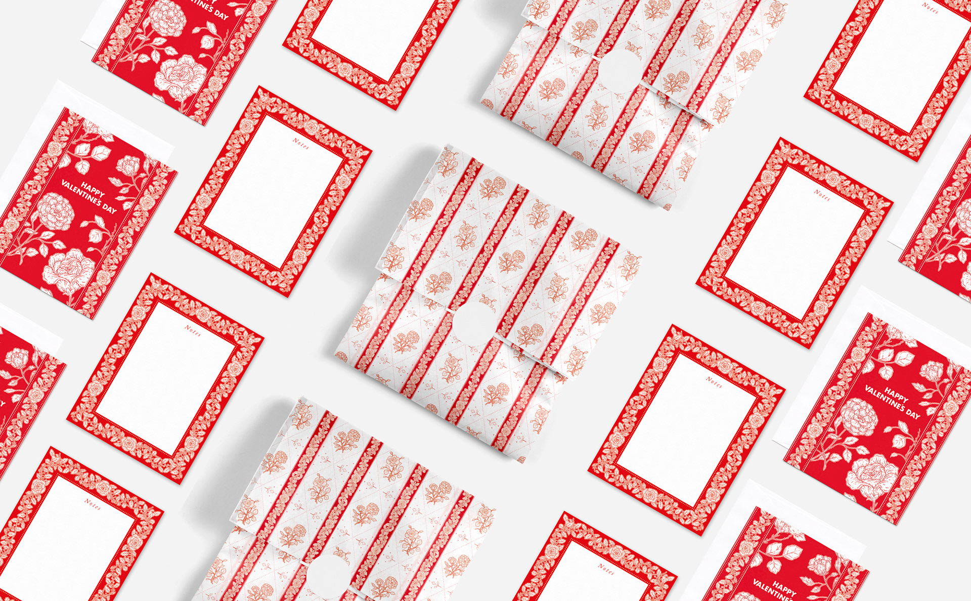 Valentine's Day collection - tissue paper, notepads and greeting card