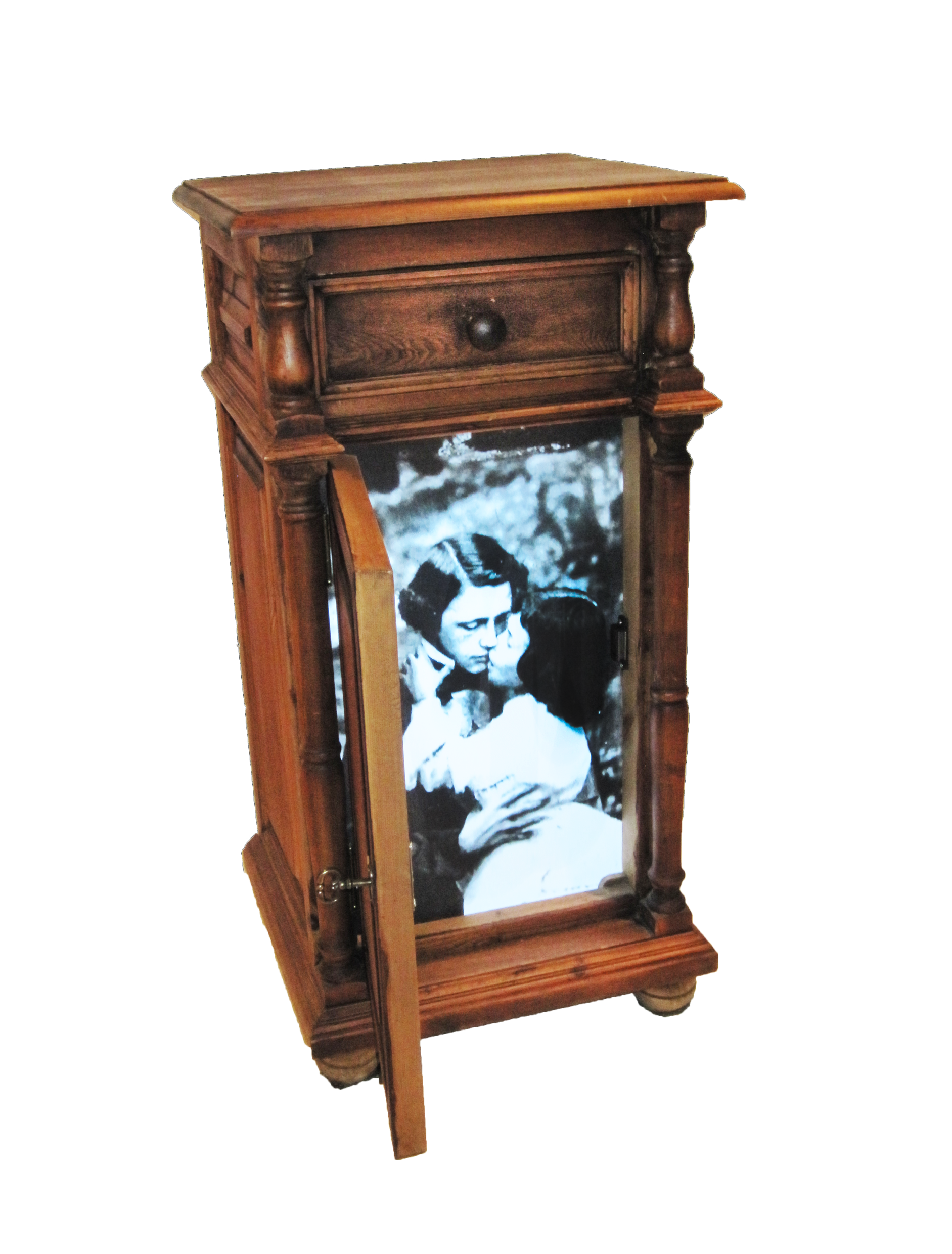 Alice´s little secrets, 2017, Light box in a wooden cupboard 60 x 80 cm