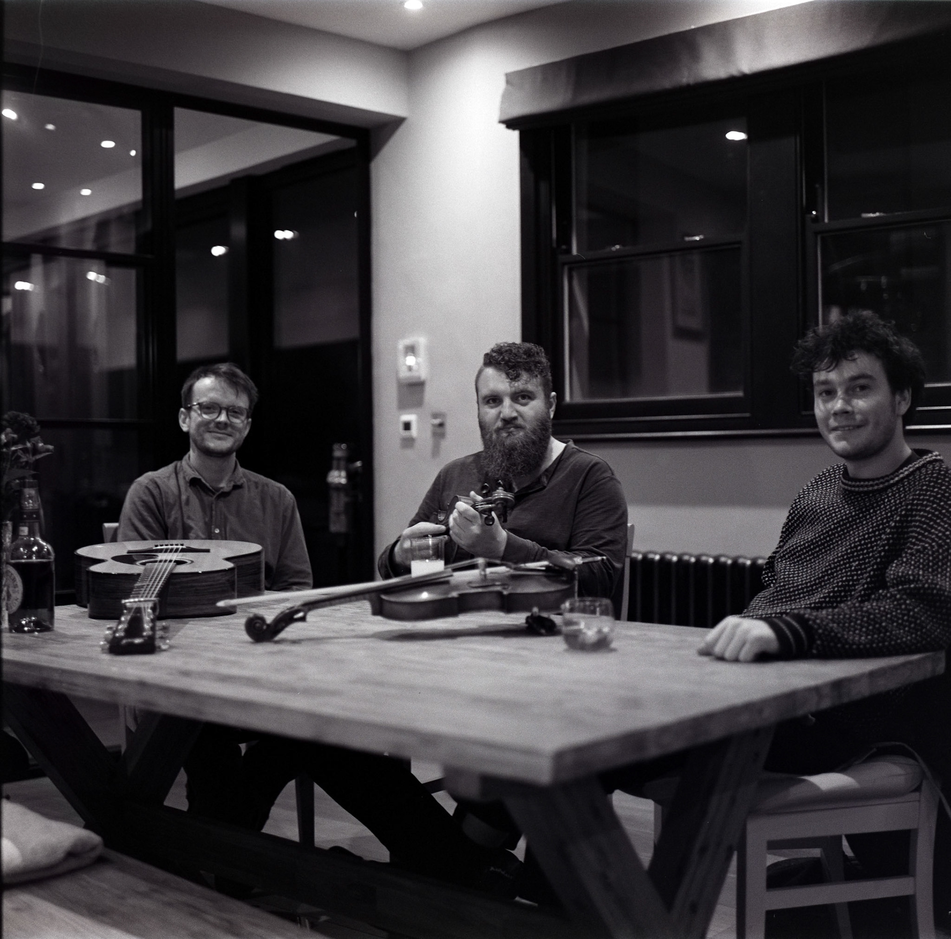 Roll MOR-M13BW; Ilford HP5 400 @ ISO 800; Rolleiflex Rolleiflex 2.8E3; Rolleiflex Carl Zeiss Planar 80/f2.8; 120 format 6x6; Start 2026-01-21; End 2026-01-21; Notes London, Crosby Row, Ben, Owen, Will album coverRolleiflex 2.8E | Carl Zeiss Planar 80/F2.8 | Ilford HP5+ 400Negative Lab Pro v3.1.1 | Color Model: None | Pre-Sat: 3 | Tone Profile: Linear Deep | WB: Auto-Neutral | LUT: Frontier