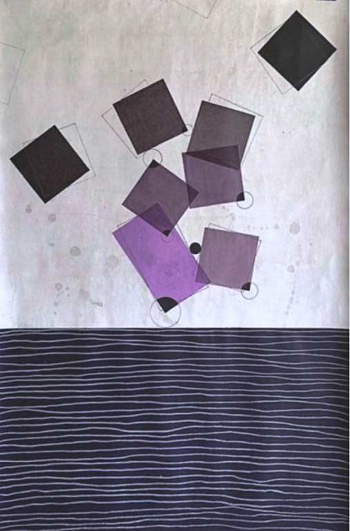 Walking by the River, acrylic on paper, 40x26, 2024,