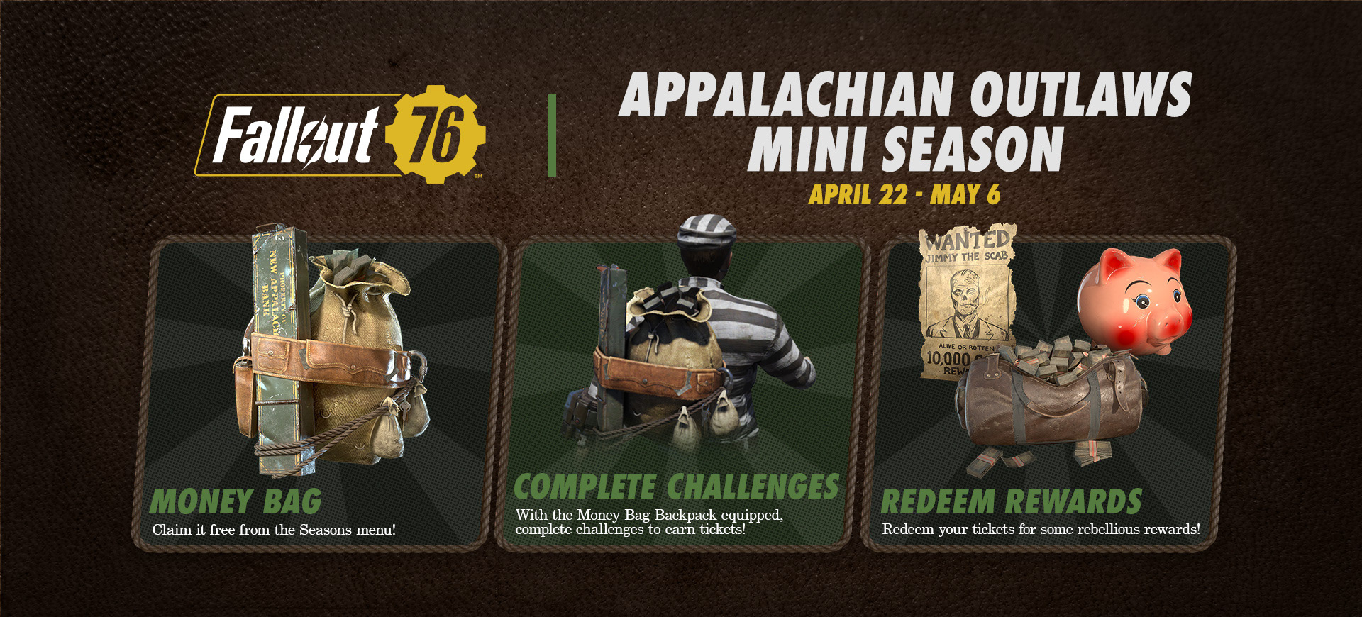 Fallout 76 Appalachian Outlaws Mini Season Banner for Social and In-Game