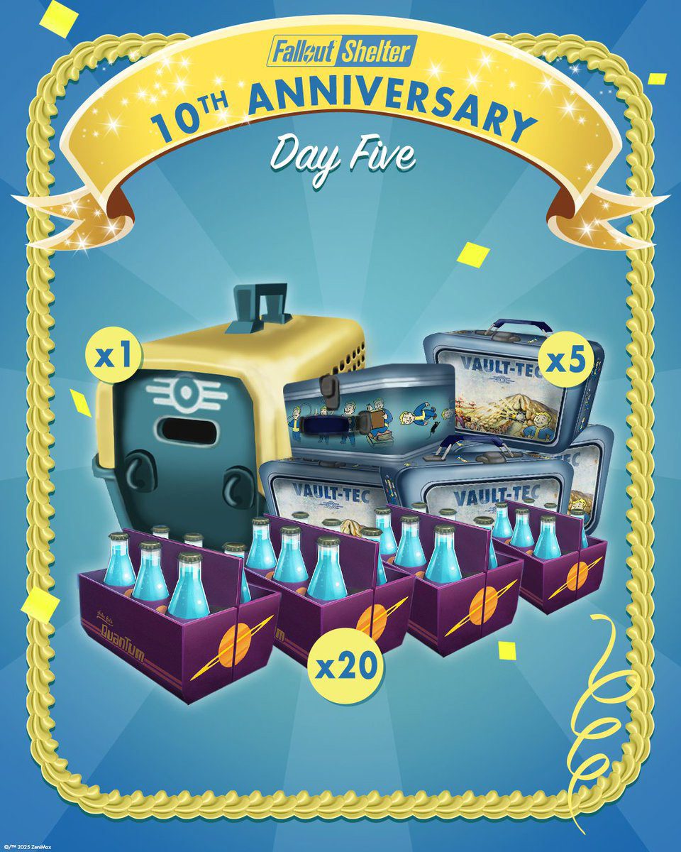 Fallout Shelter 10th Anniversary In-Game Gifts Day 5 Graphic for Social Media
