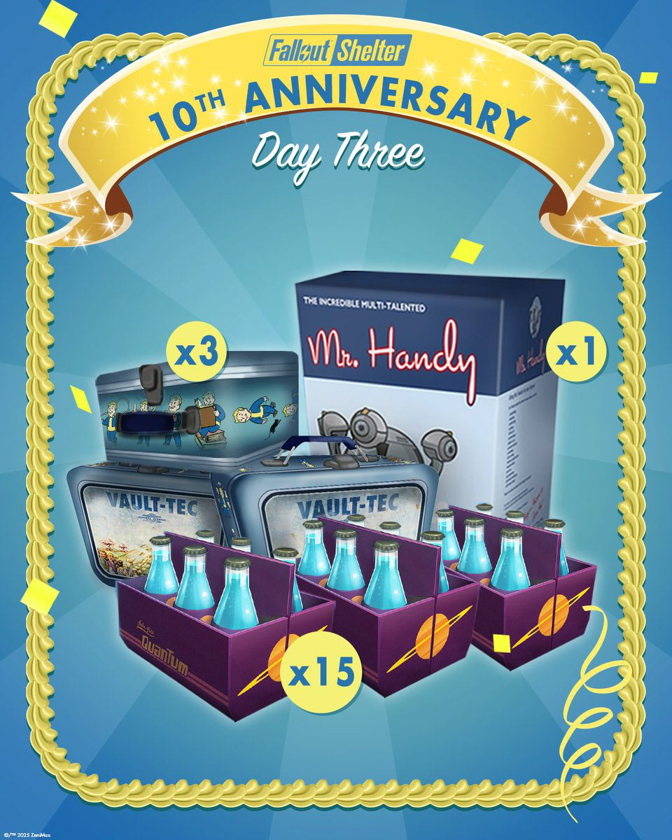 Fallout Shelter 10th Anniversary In-Game Gifts Day 3 Graphic for Social Media
