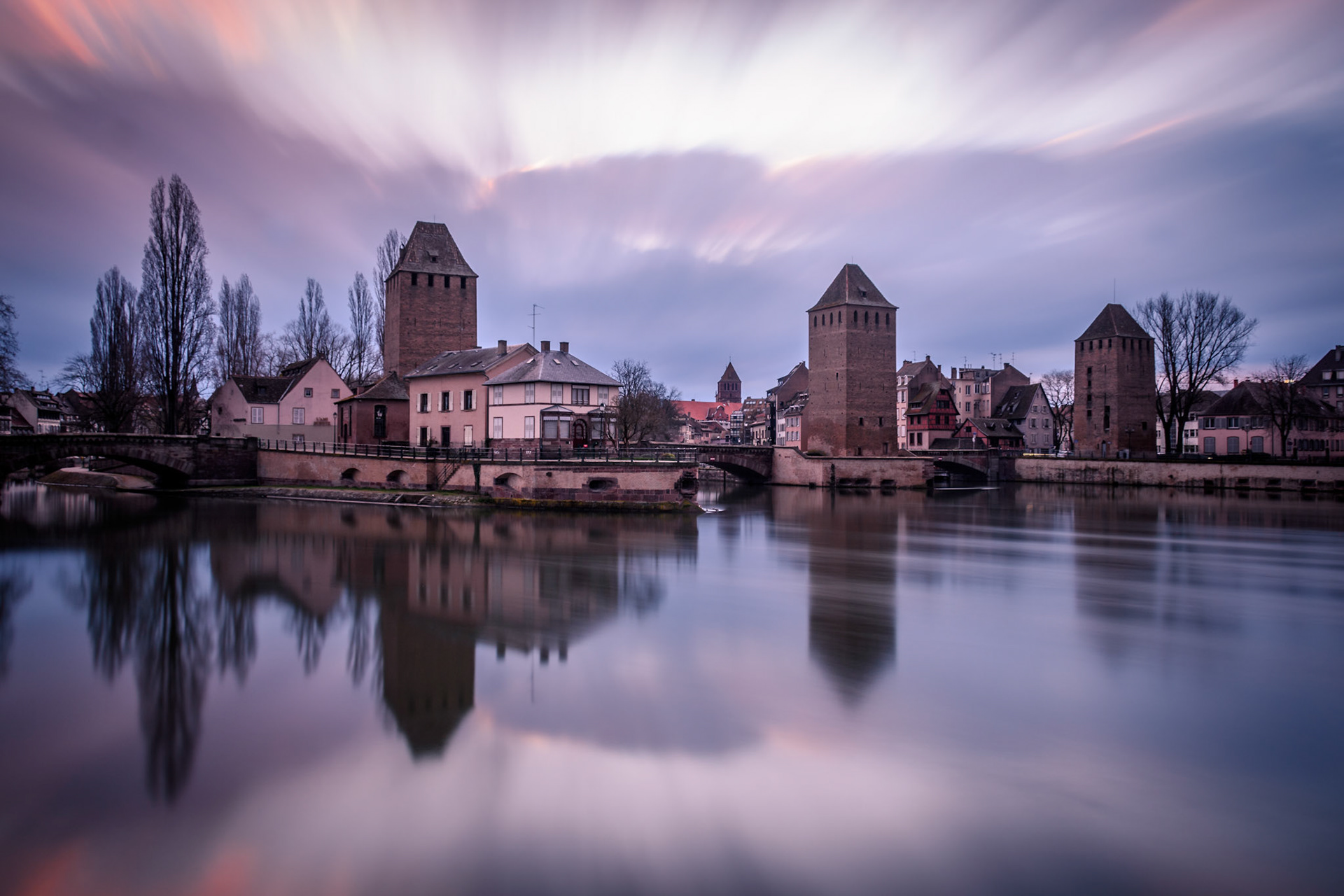built in the 13th century, the ponts couverts is one of the few remnants of the medieval defences of the city of strasbourg. shot on the easter morning during the only minute of sunshine that day.