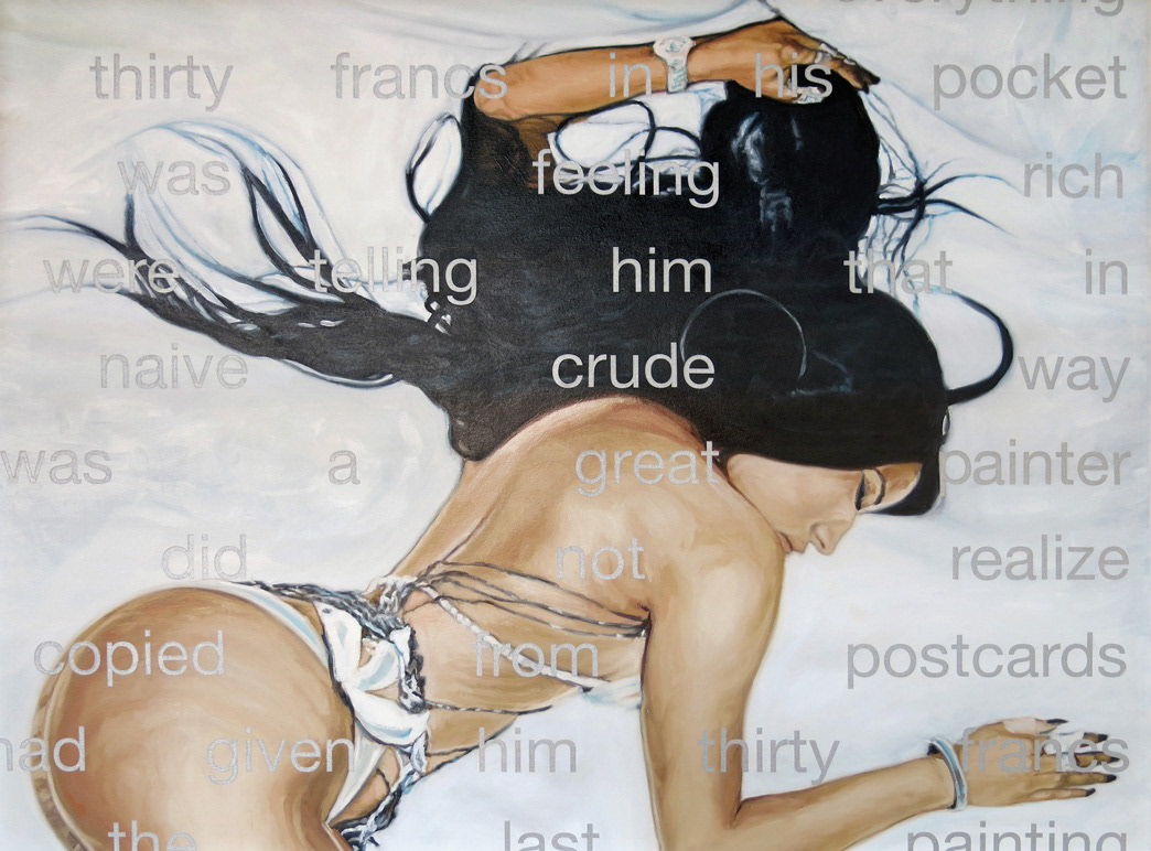 DETAIL The Basque and the Bijou (After Nicki Minaj and Anaïs Nin), 2017-18 /Oil and acrylic on canvas/ 84 × 66 inches (approx. 213.36 × 167.64 cm)/ Private Collection, Germany