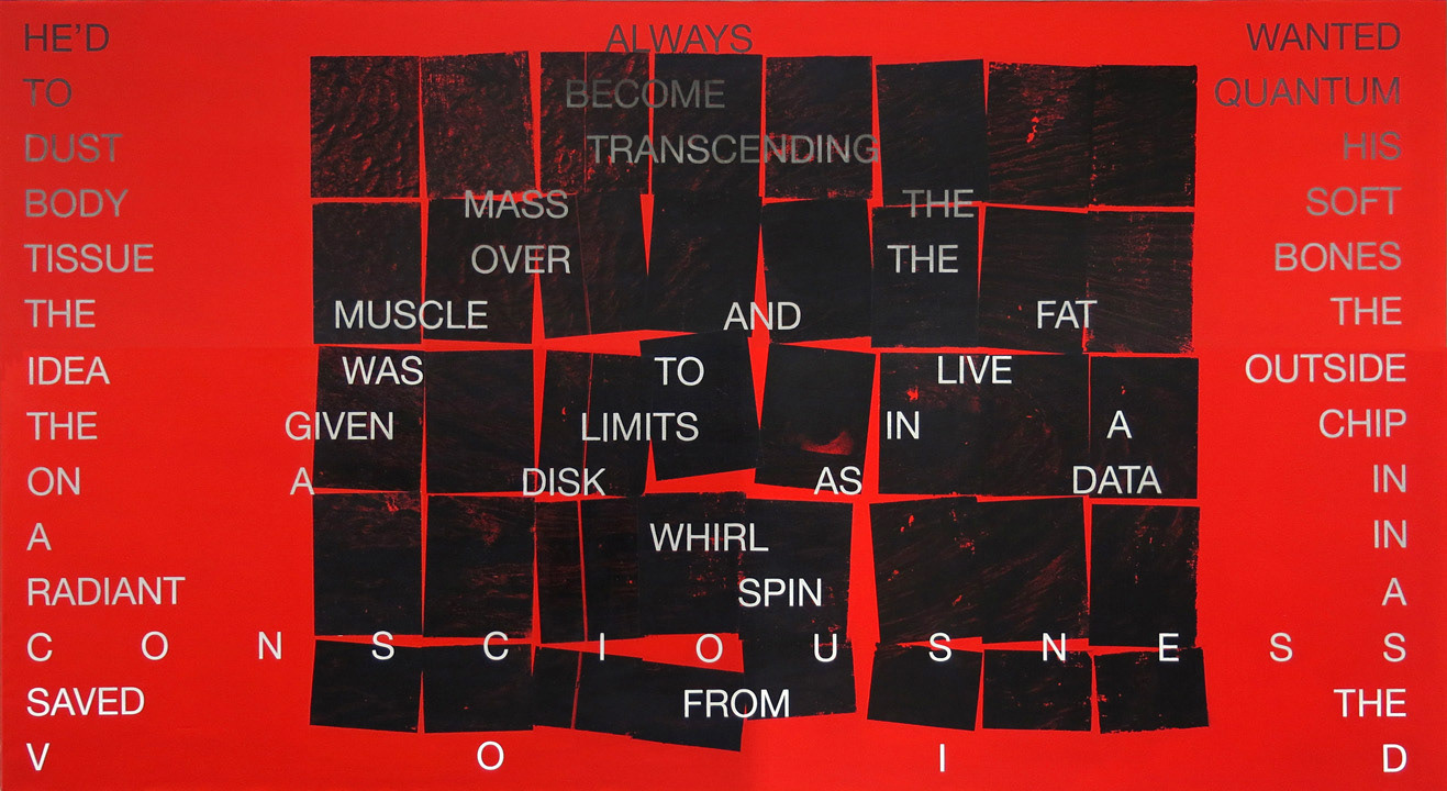 A Radiant Consciousness Saved From the Void (After Don Dellilo), 2015-2016 /Silkscreen and acrylic on linen/ 60 x 110 inches (approx. 152.4 x 279.4 cm)/ Private Collection, New York