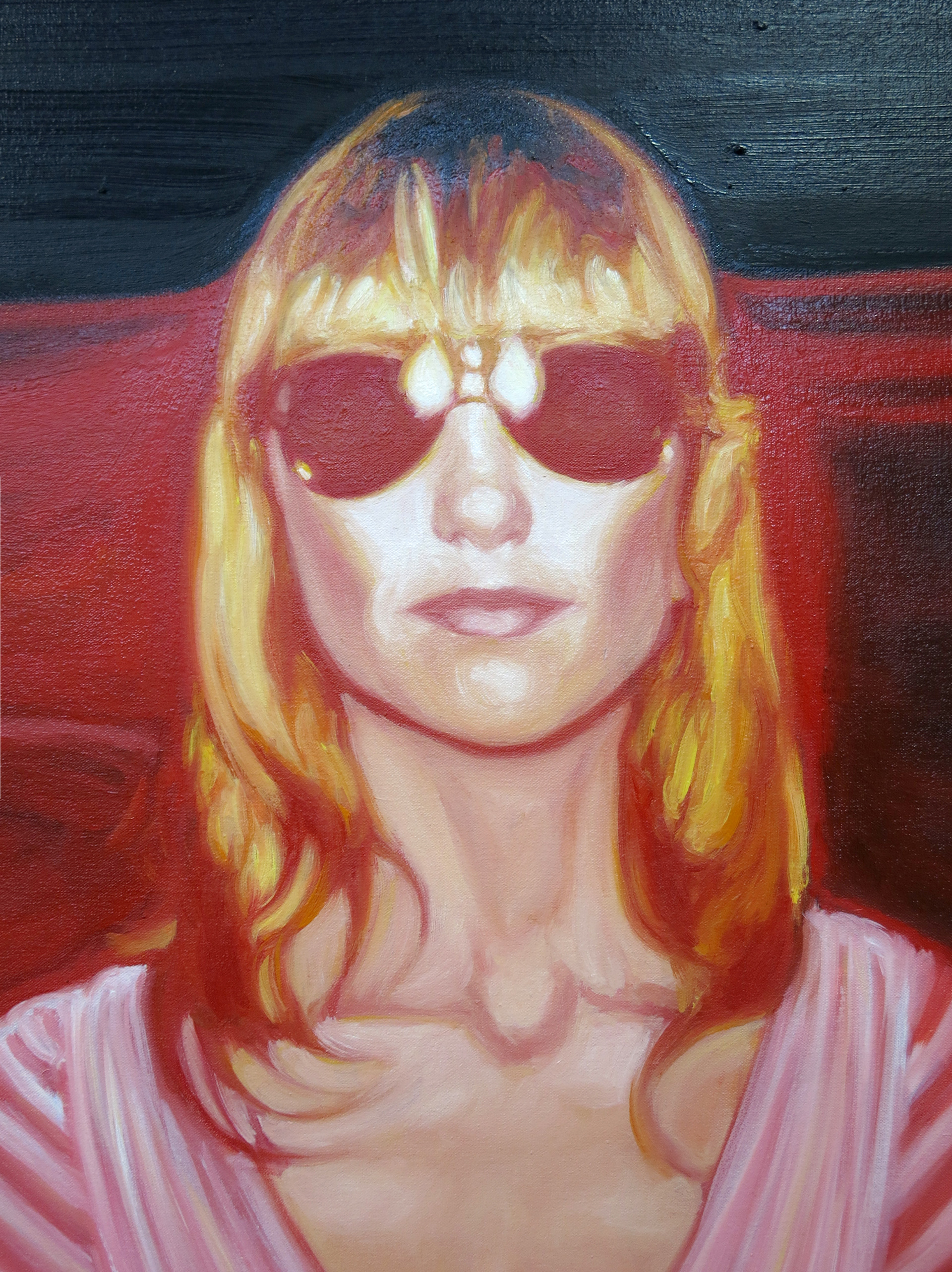 DETAIL: A Nostalgia for the Present III, 2015/ Oil and spray paint on canvas/ 95 x 165 cm (approx. 37 3/8 x 65 inches)
