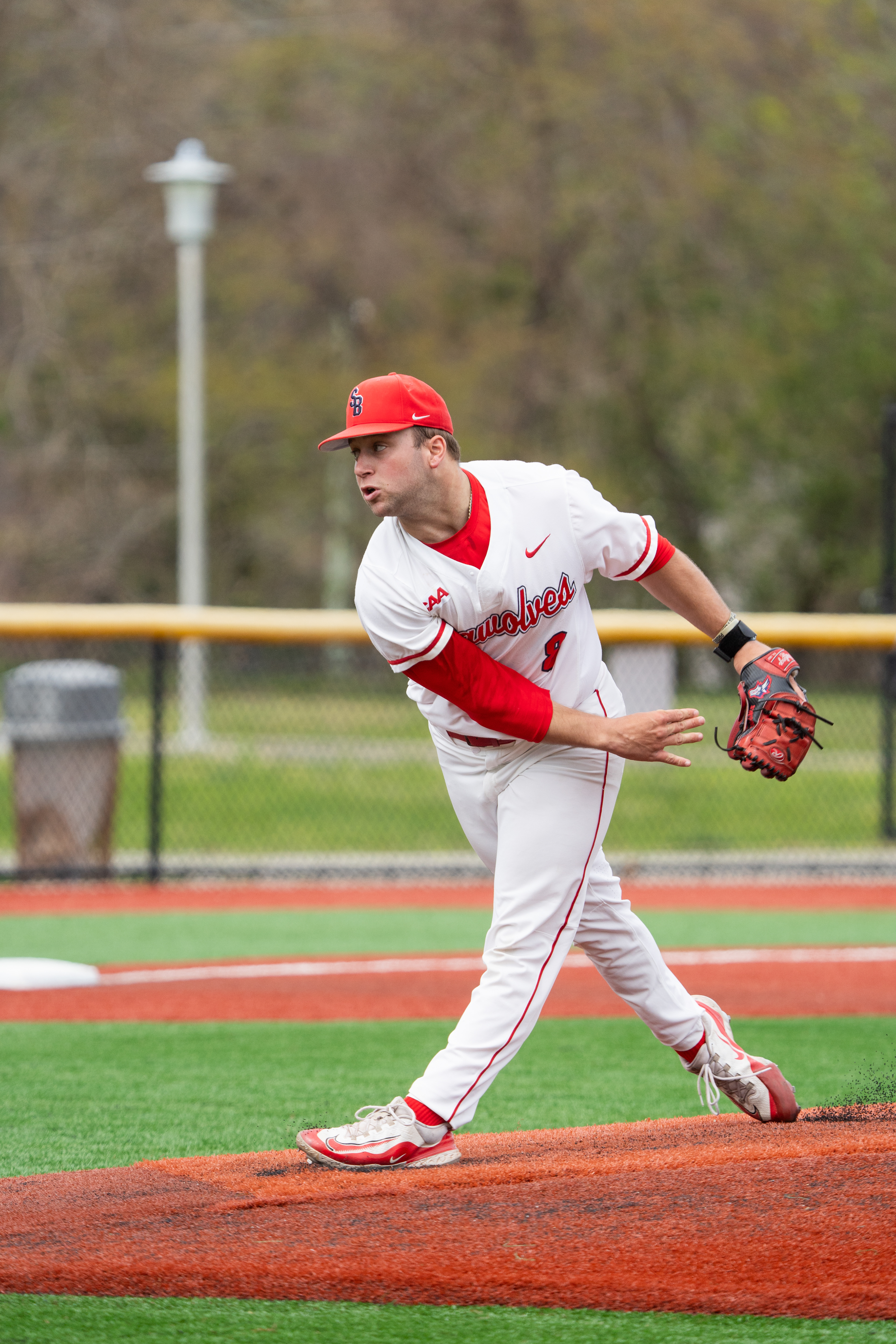 Eddie Smink after releasing the pitch - Stony Brook, NY 4/19/2024