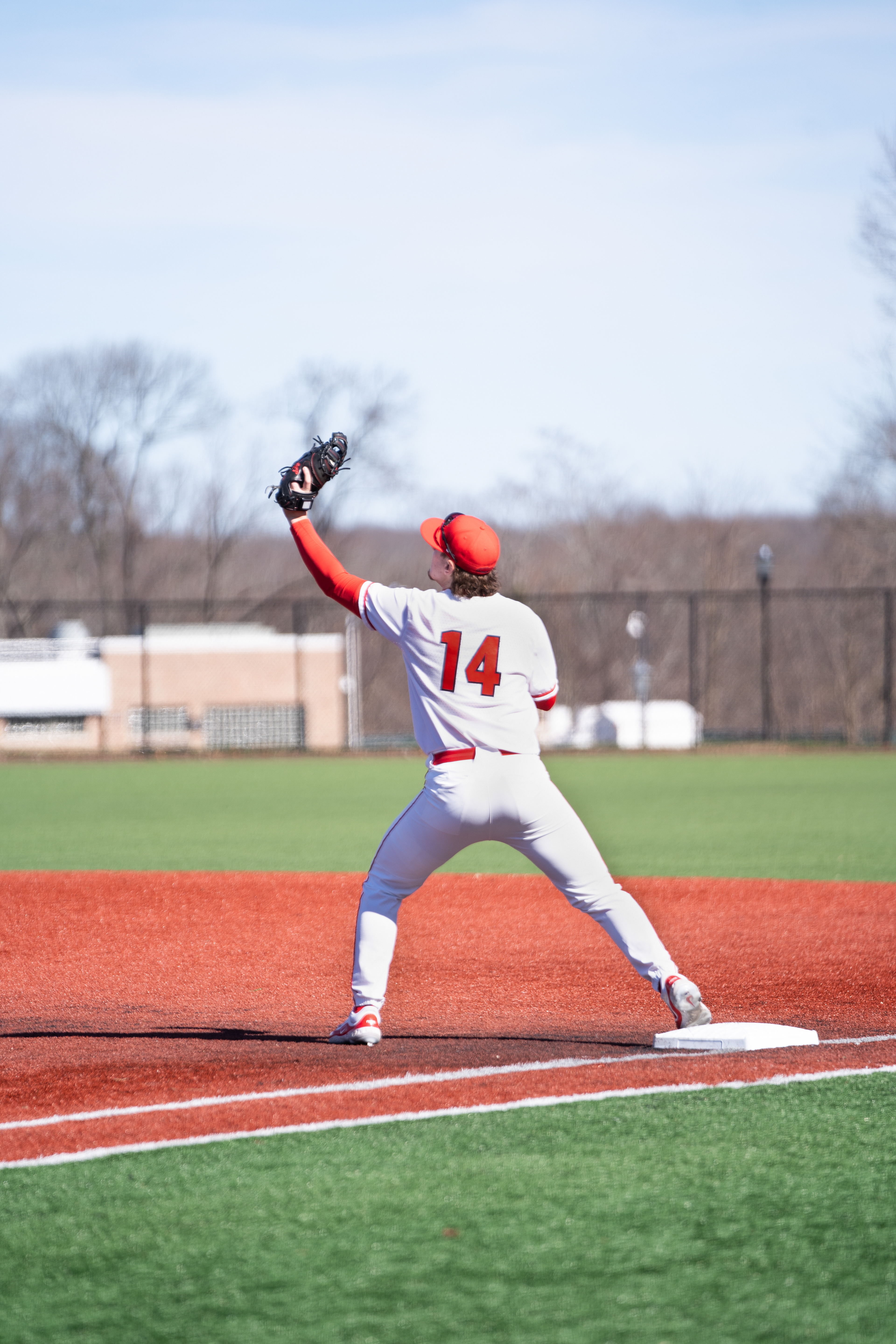 Brett Paulsen stretching out to catch the ball for the out - Stony Brook, NY 3/8/2024