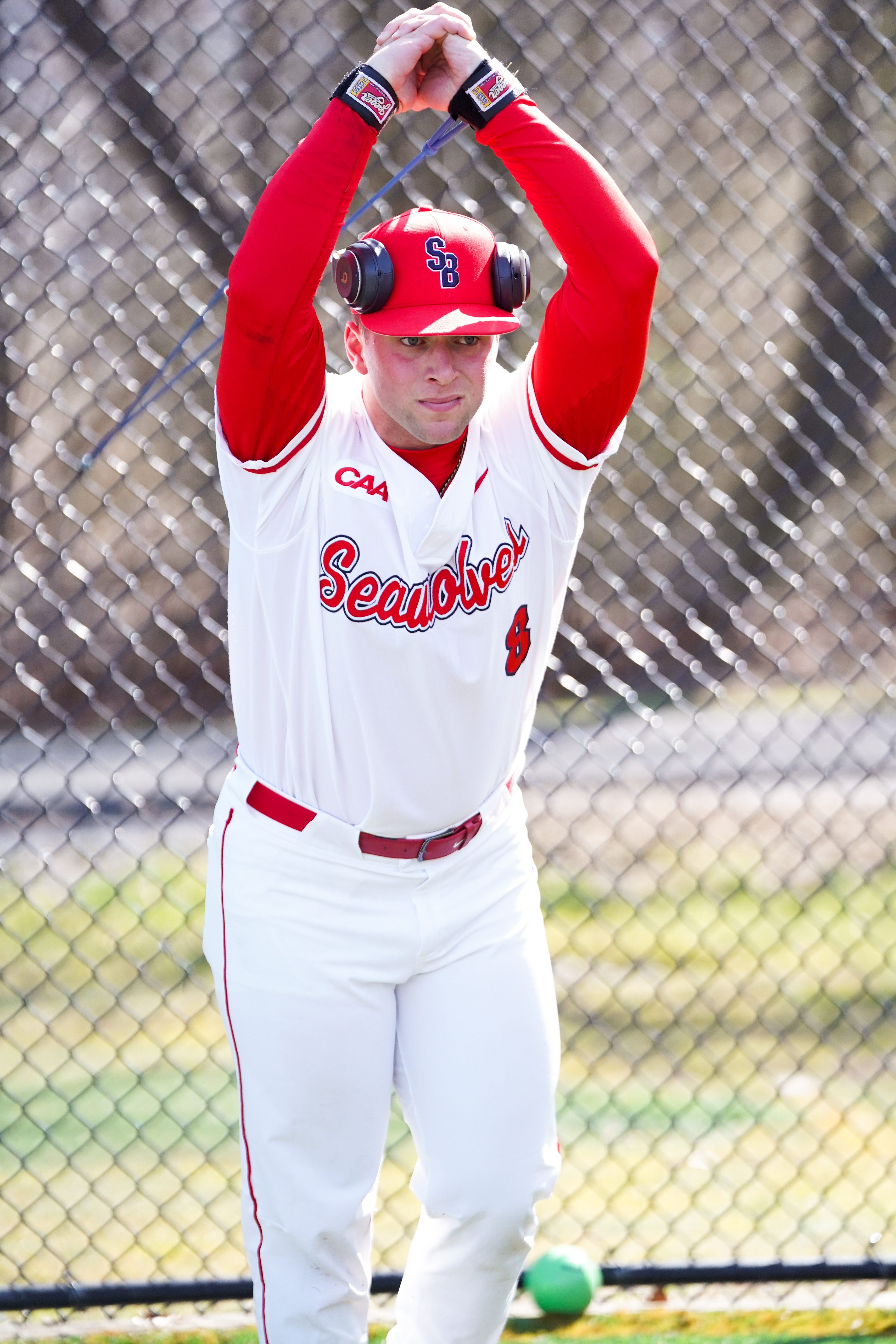 Eddie Smink warming up in the bullpen before game time - Stony Brook, NY 3/8/2024
