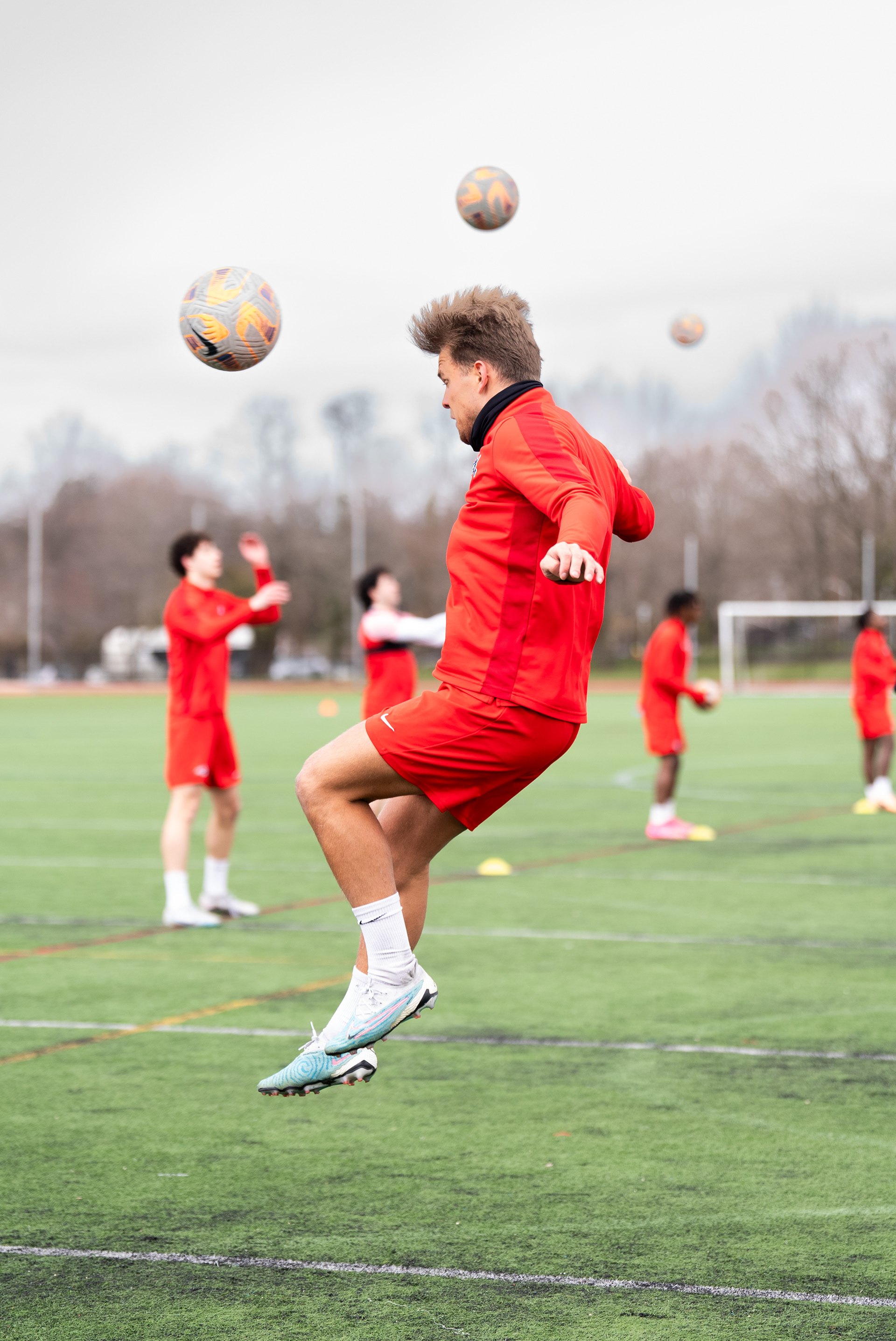 Bas Beckhoven practicing header drills at an off season practice - Stony Brook, NY 4/3/2024