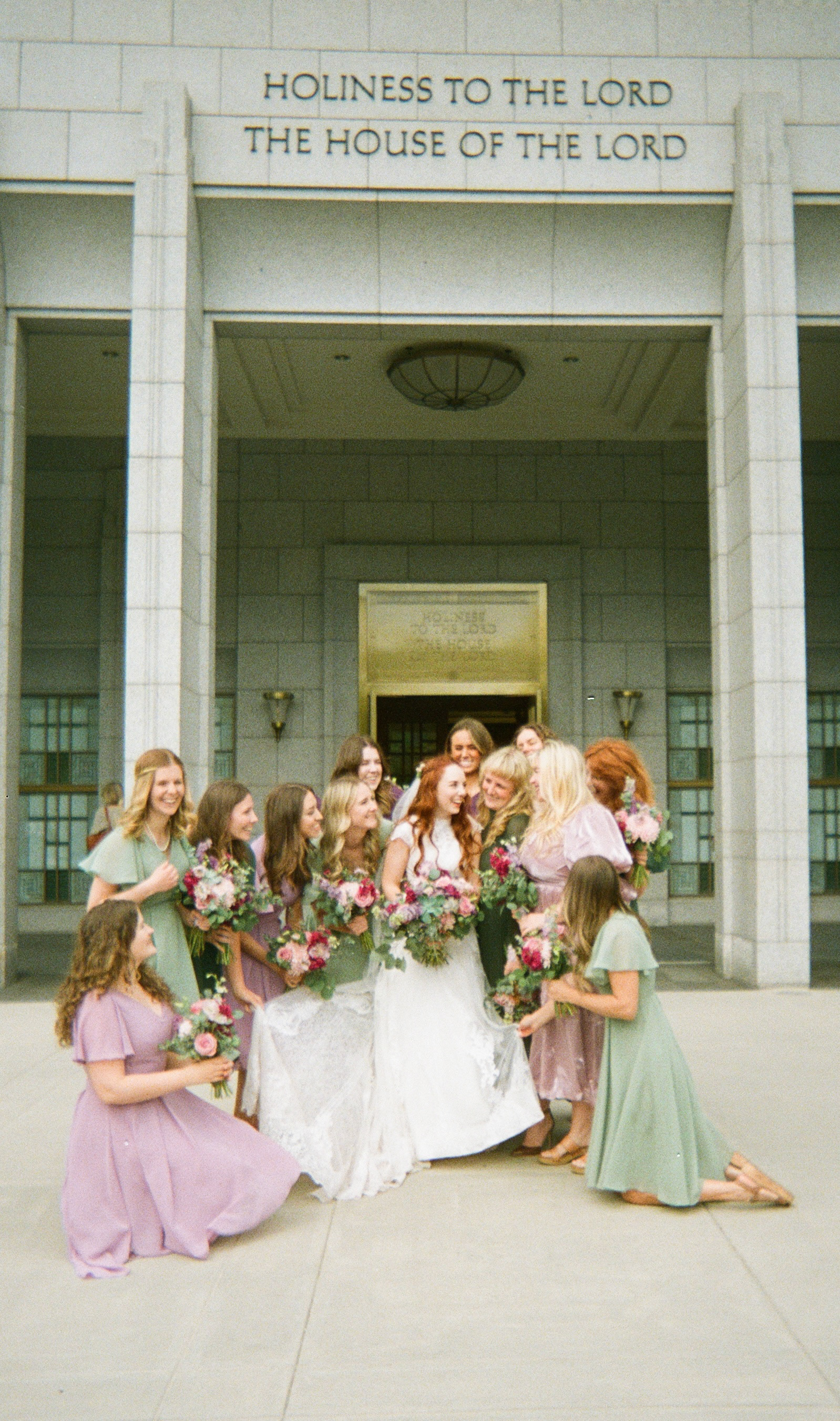 Bridesmaids outside the temple