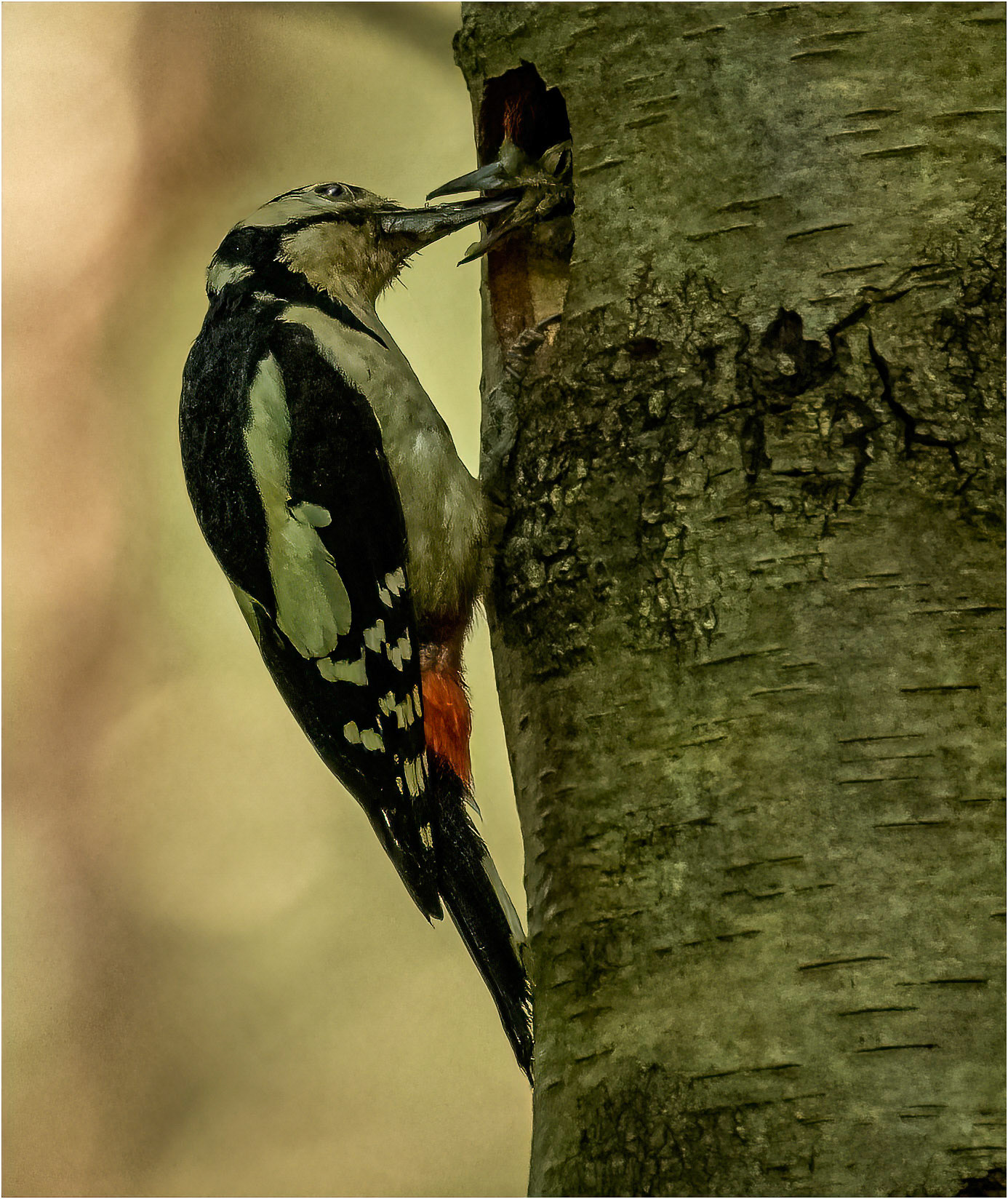 Woodpecker feeding young
