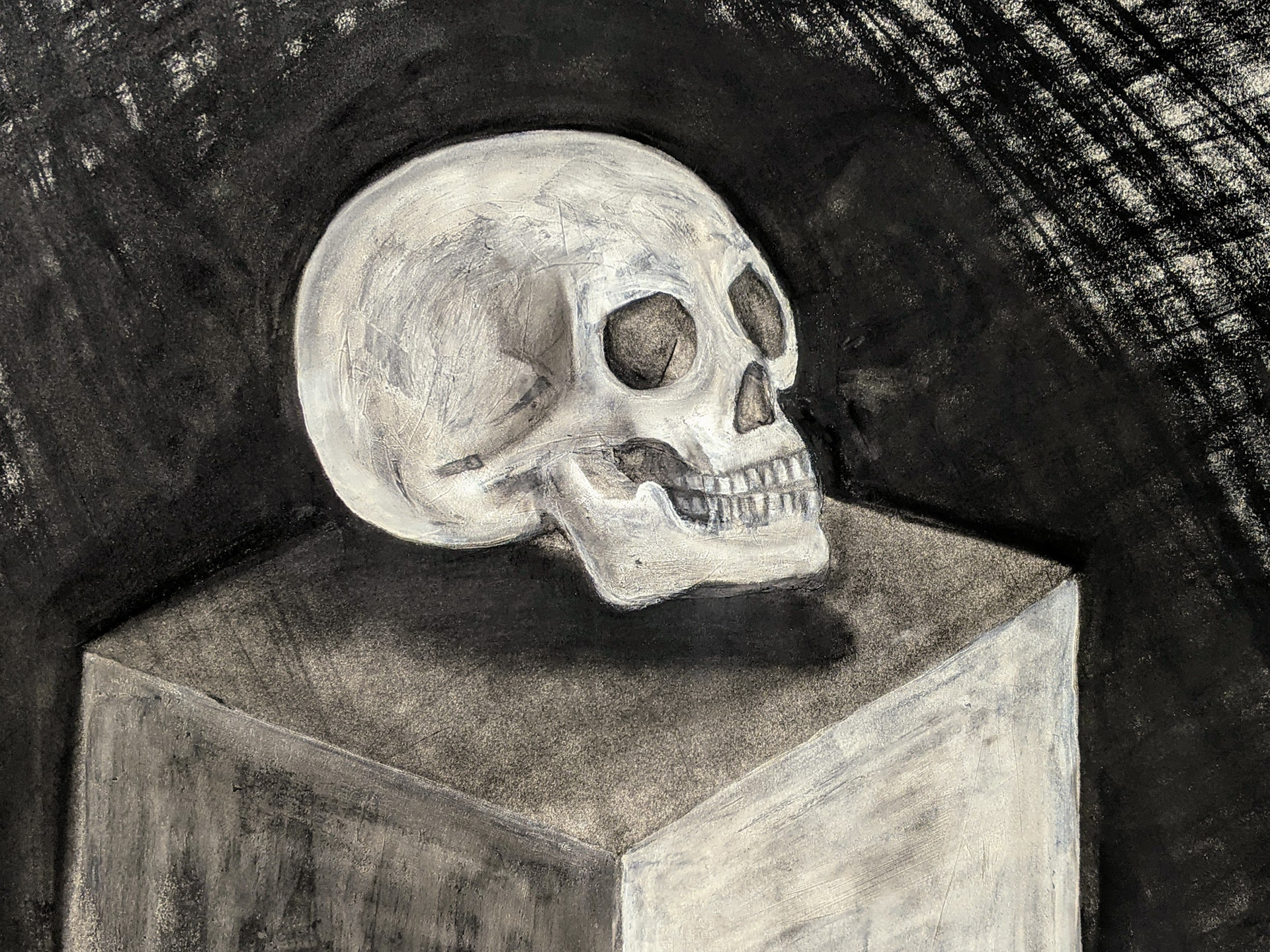 Human Skull, Charcoal & Acrylic, 2021