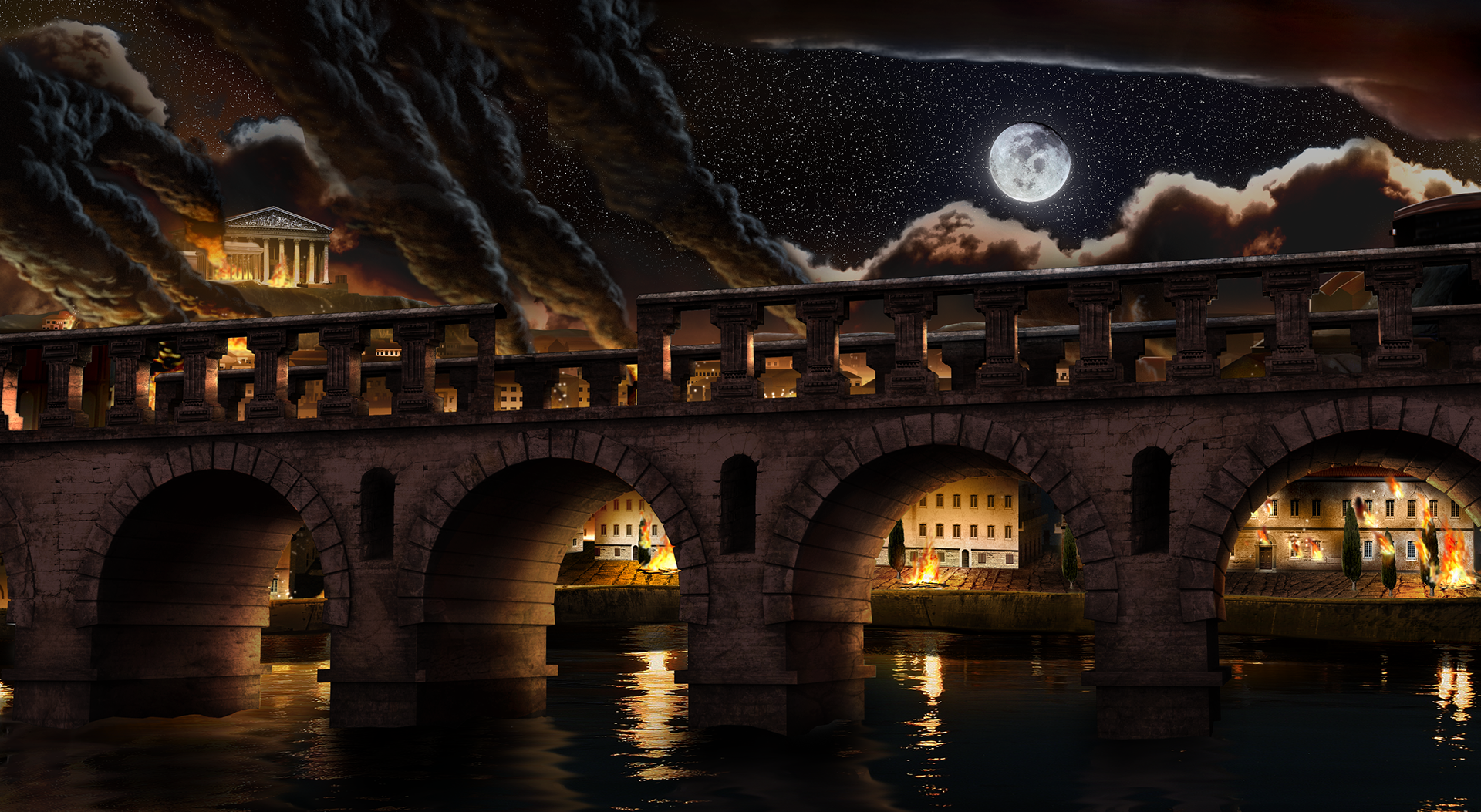 1st rough of background + bridge