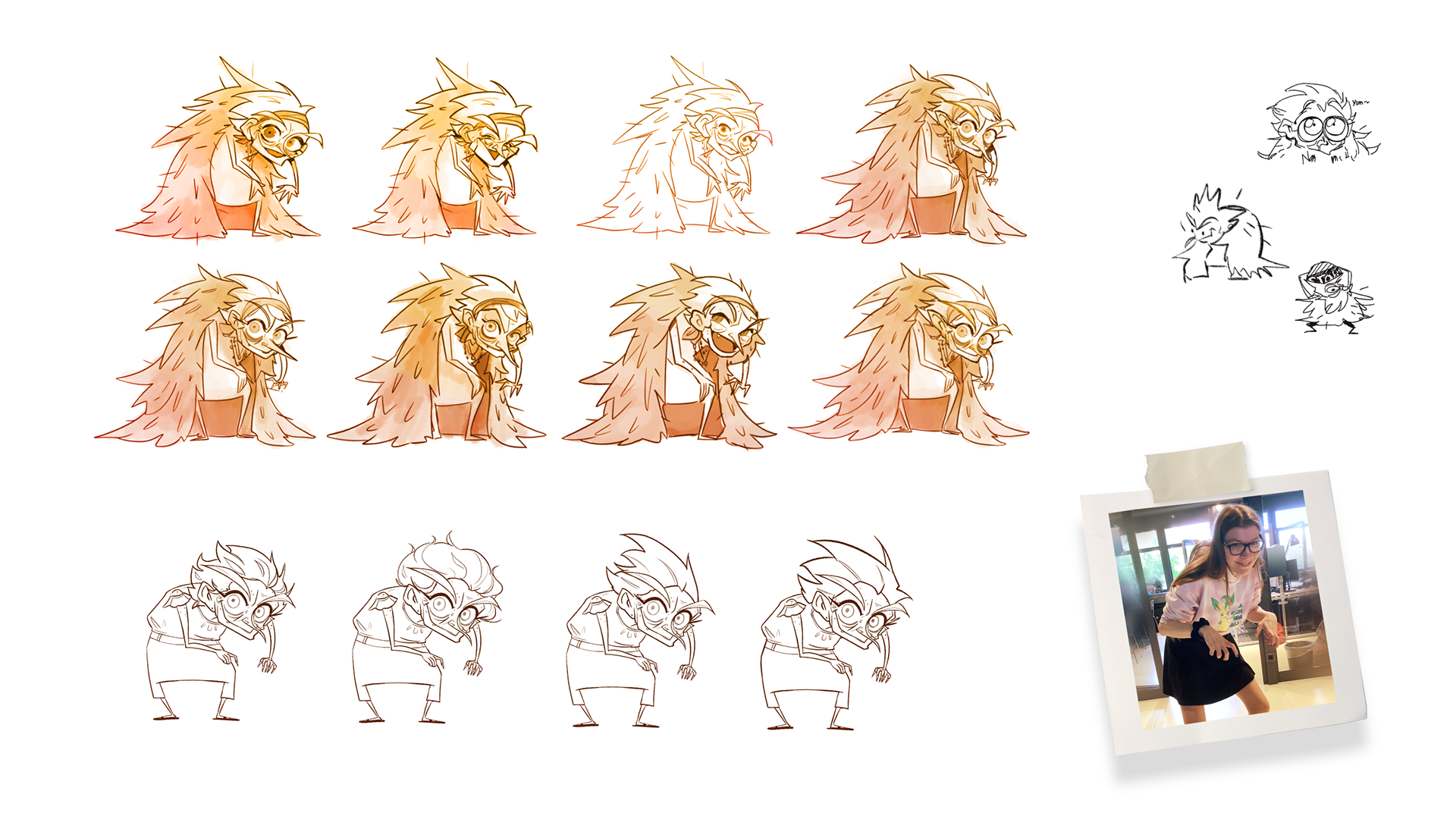 visual development of mirtha, character from visual development project caliente, character consepts