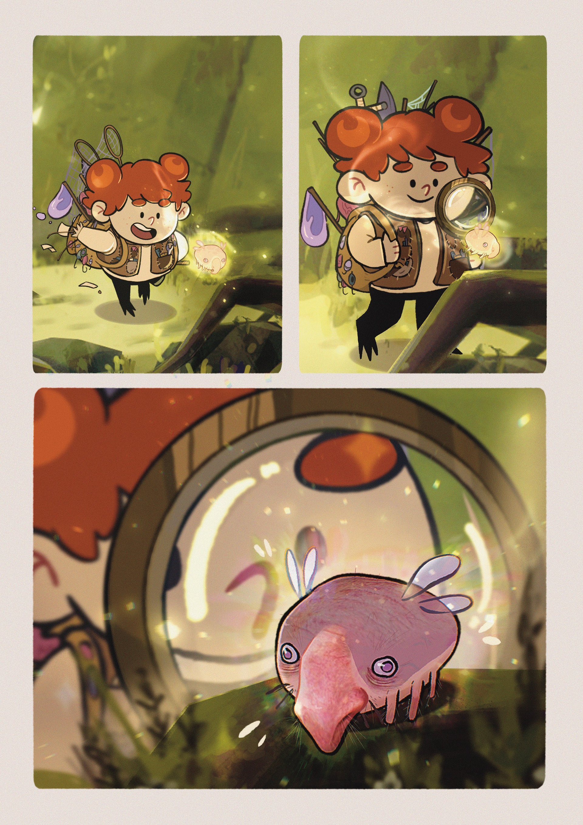 web comic page with character design and creature design by lucy methner