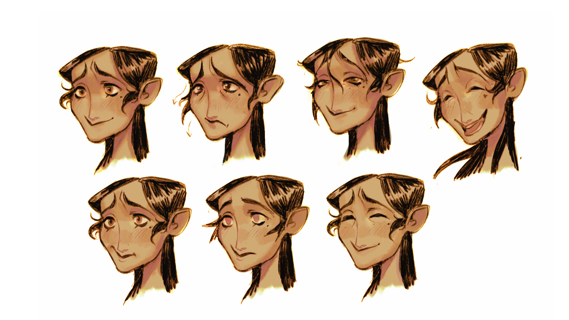 character design facial expressions of isabella, character design from the visual development project caliente by lucy methner