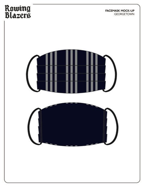 A facemask mock-up from Rowing Blazers of the front and back of the mask