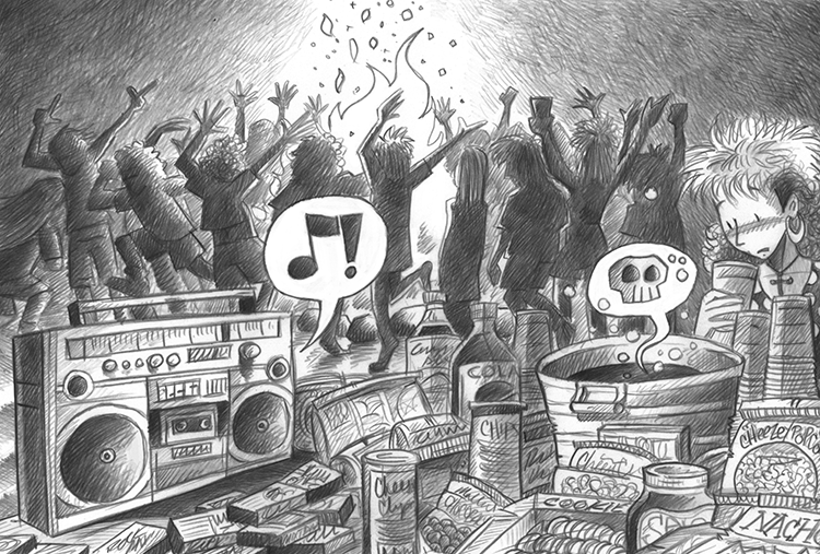 bonfire on the beach - graphic novel illustration