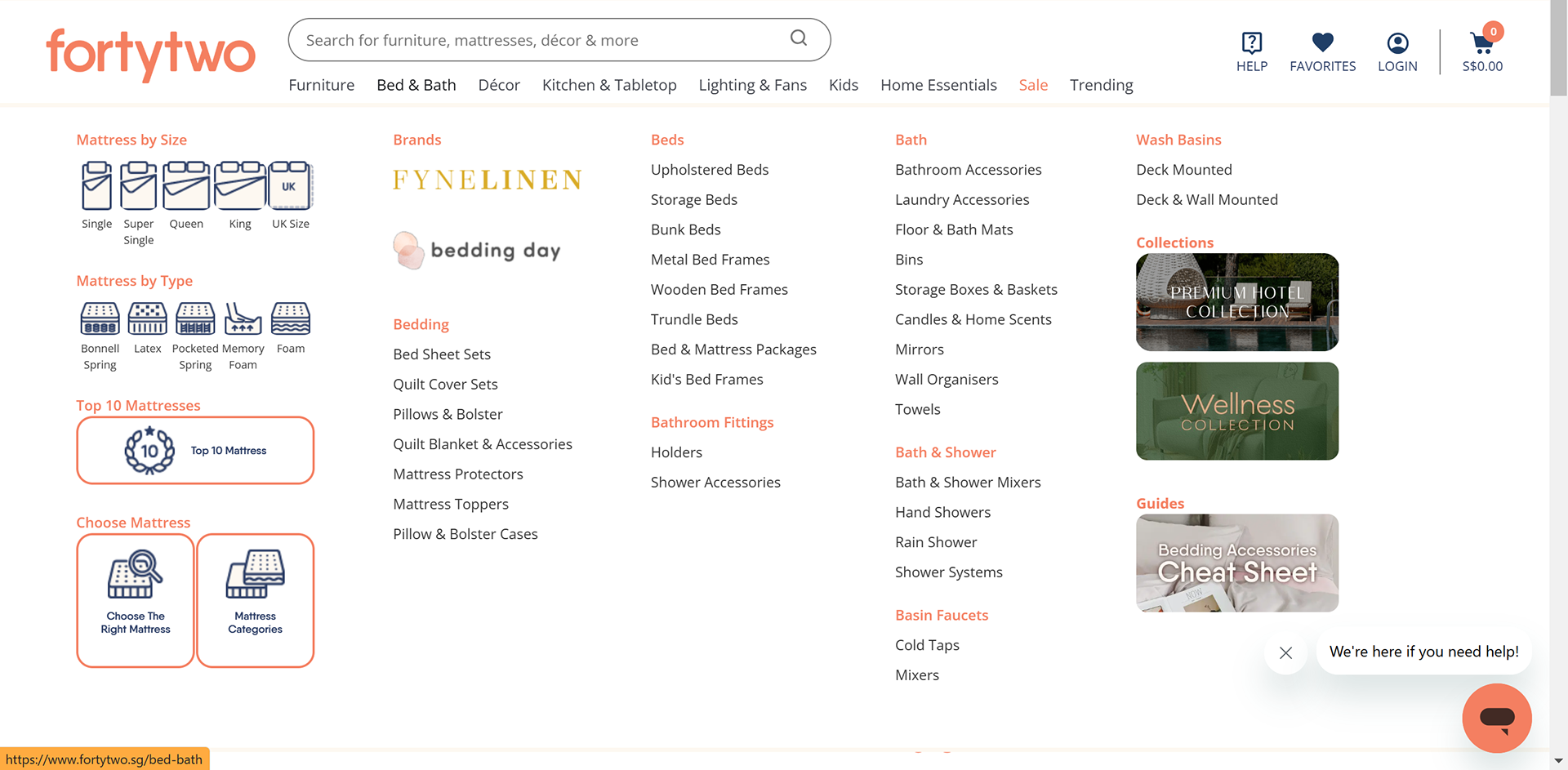 Bed & Bath Dropdown Menu