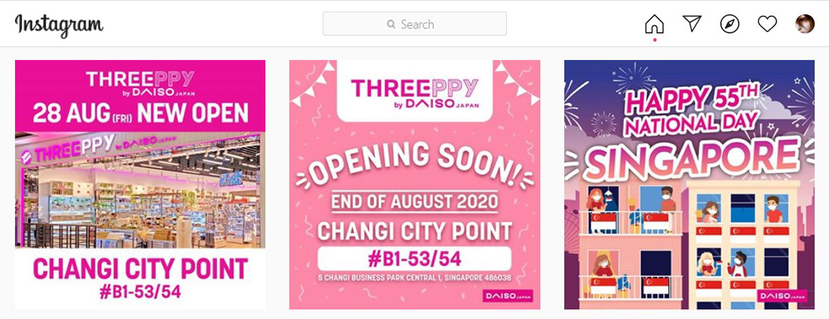 (Left) THREEPPY New Open Instagram Layout, (Middle) THREEPPY Opening Soon Instagram Layout, (Right) National Day 2020