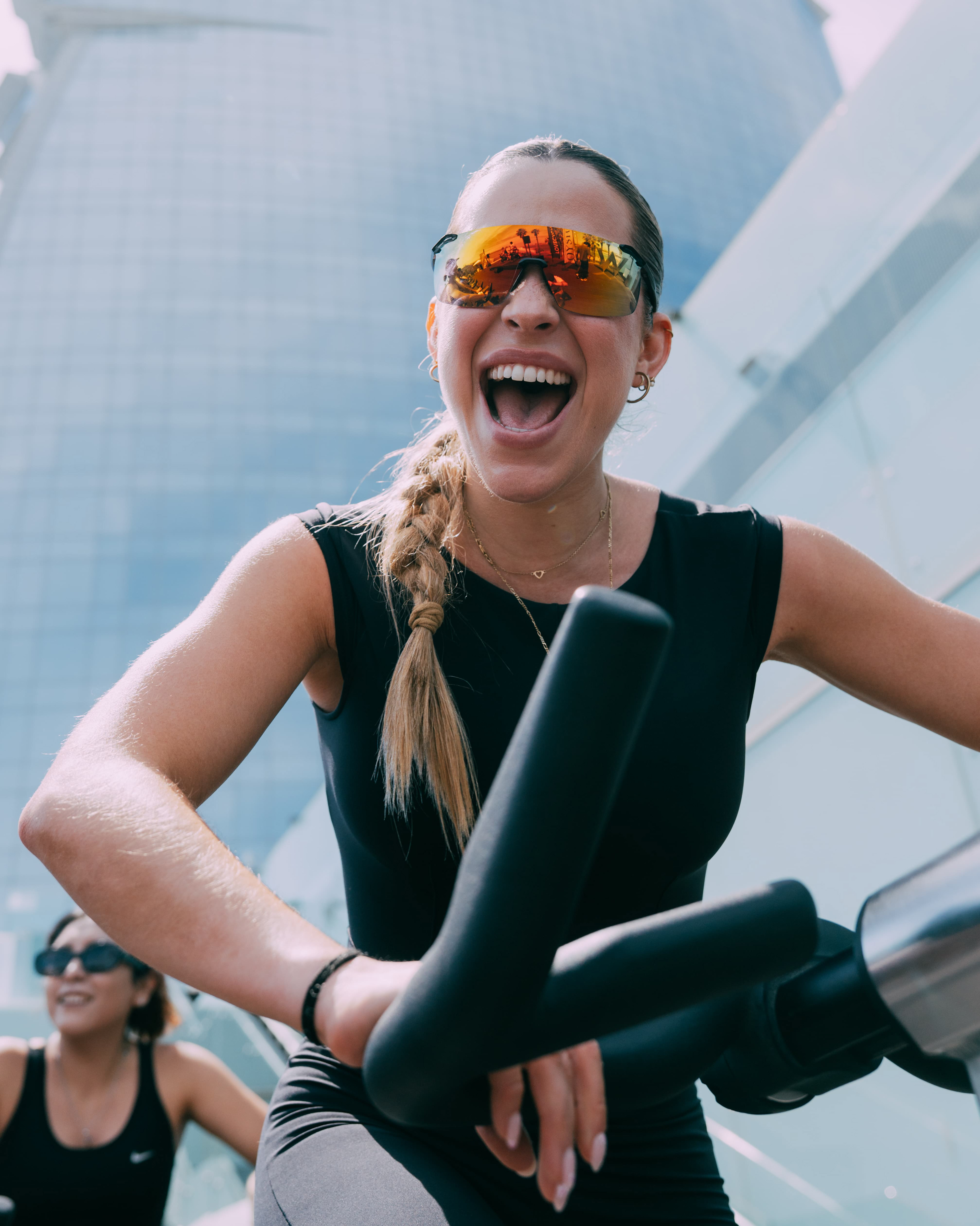 Rider laughing during the Oysho x Lovecycle class