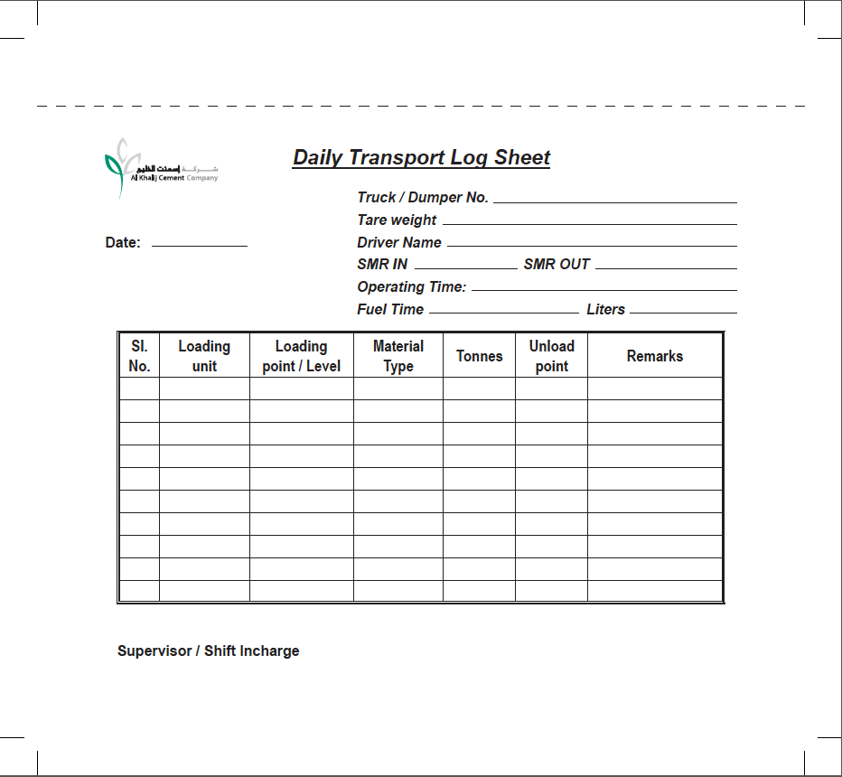 AlKhaleej cement company log sheet