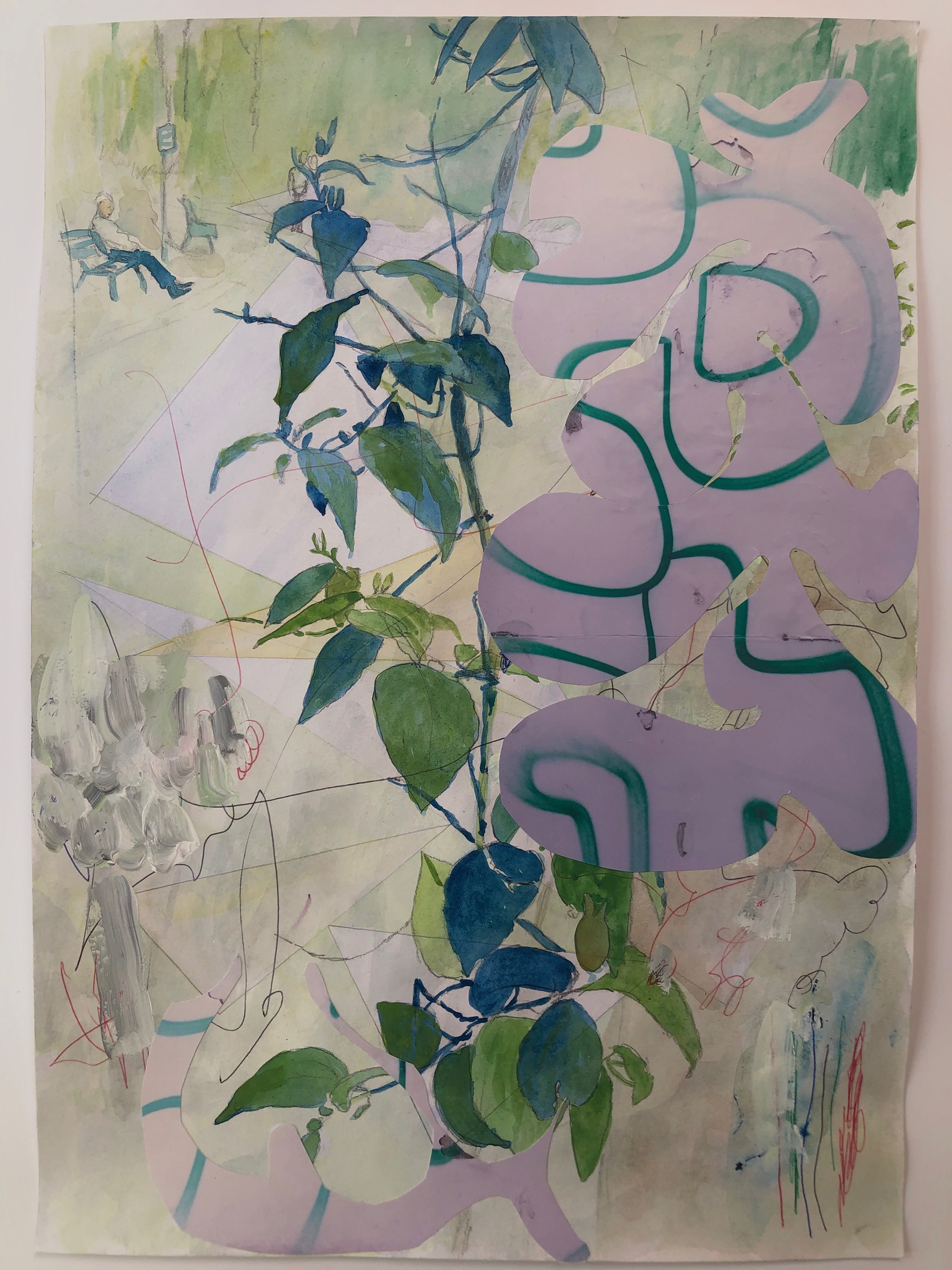 Park life 2, gouache, pencil, pen, inkjet on paper, 30 x 41 cm, 2018 Sold