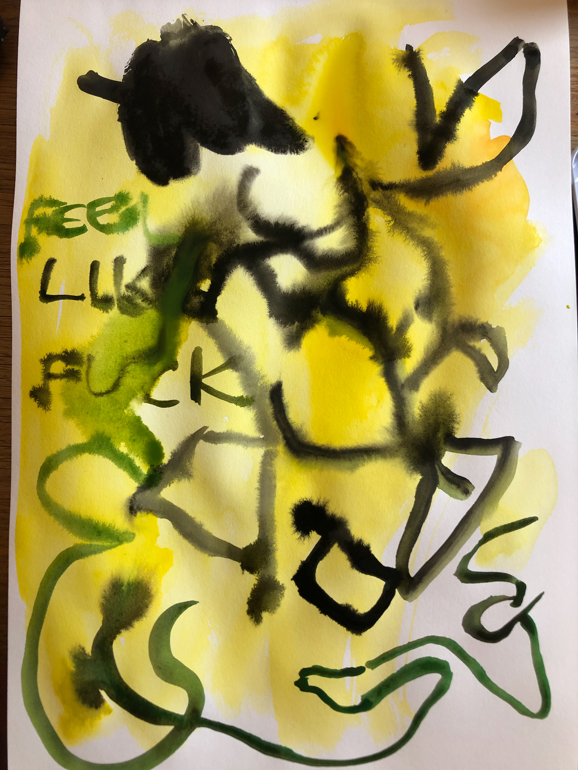 Feel like fuck, gouache on paper, 20,5 x 29 cm, 2020 (100 euros) 