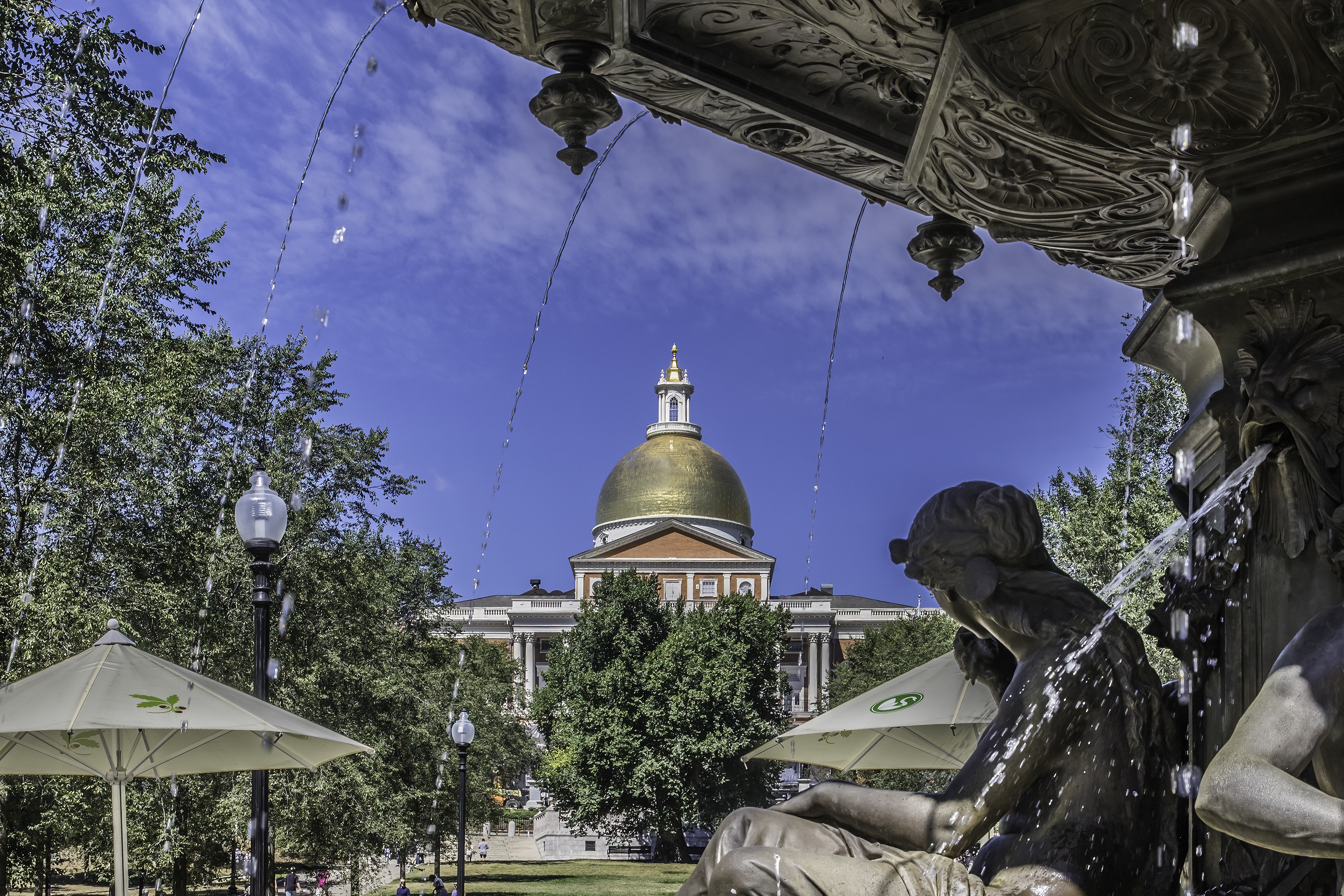 MASSACHUSETTS STATE HOUSE FROM BREWER FOUNTAIN