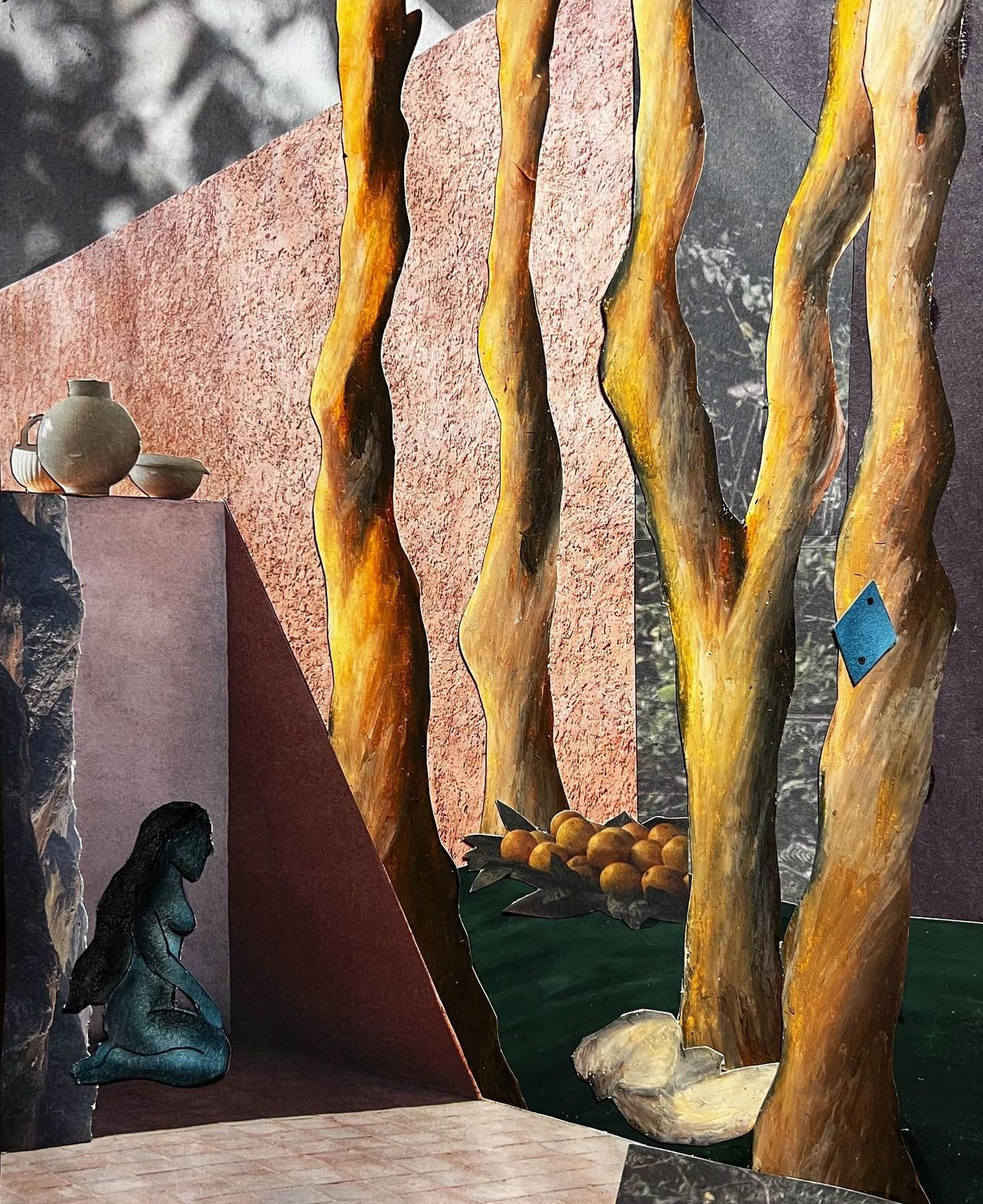 Collage, oil pastel, watercolor. 2022