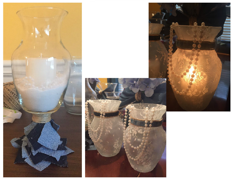 Denim and lace centerpieces