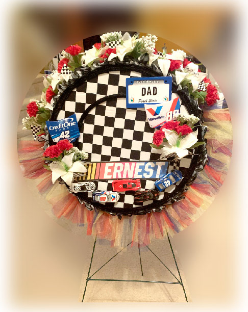 Nascar themed funeral wreath