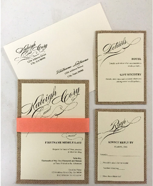 Rustic invitation with cream envelope