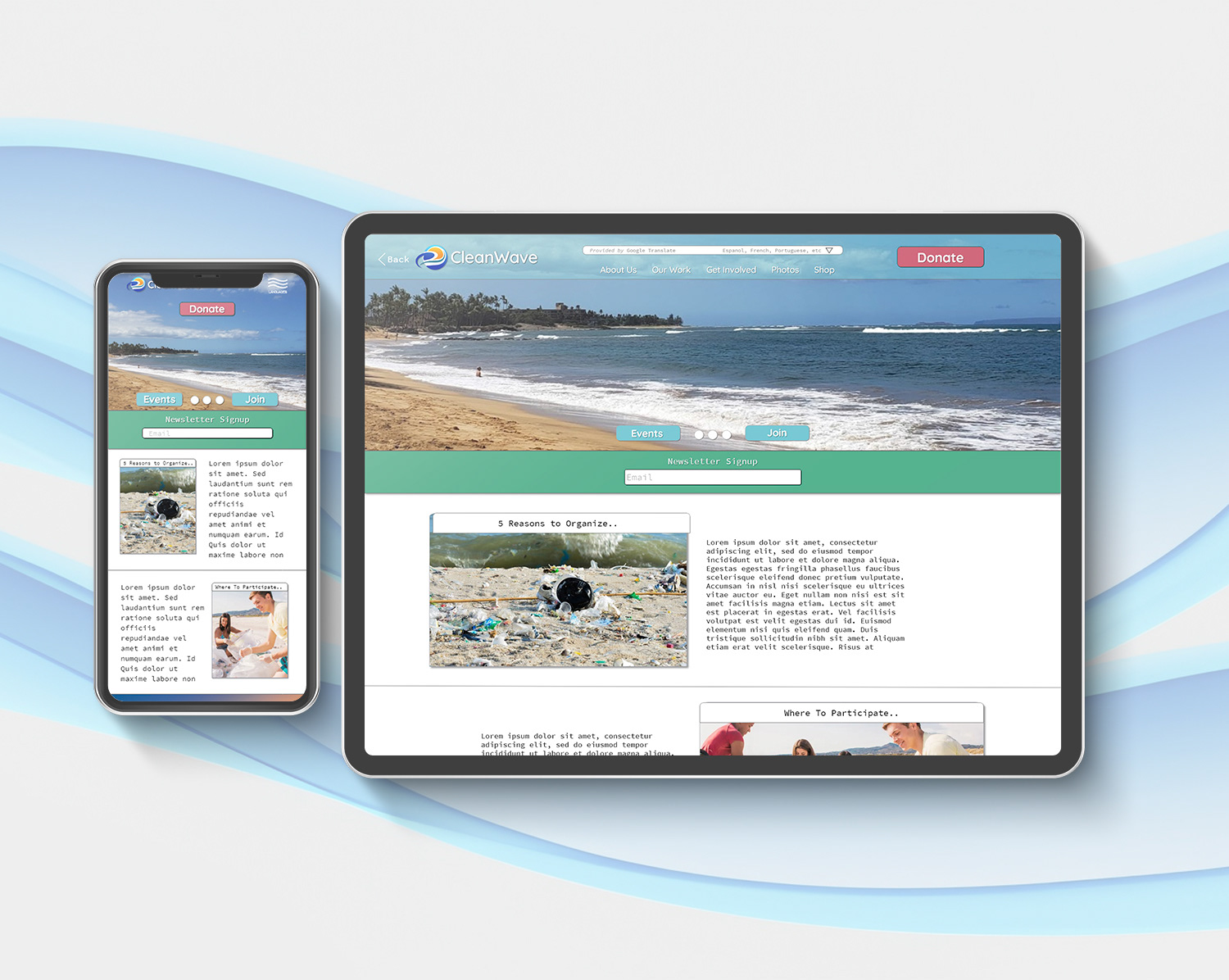 Phone and computer mockup with the CleanWave website