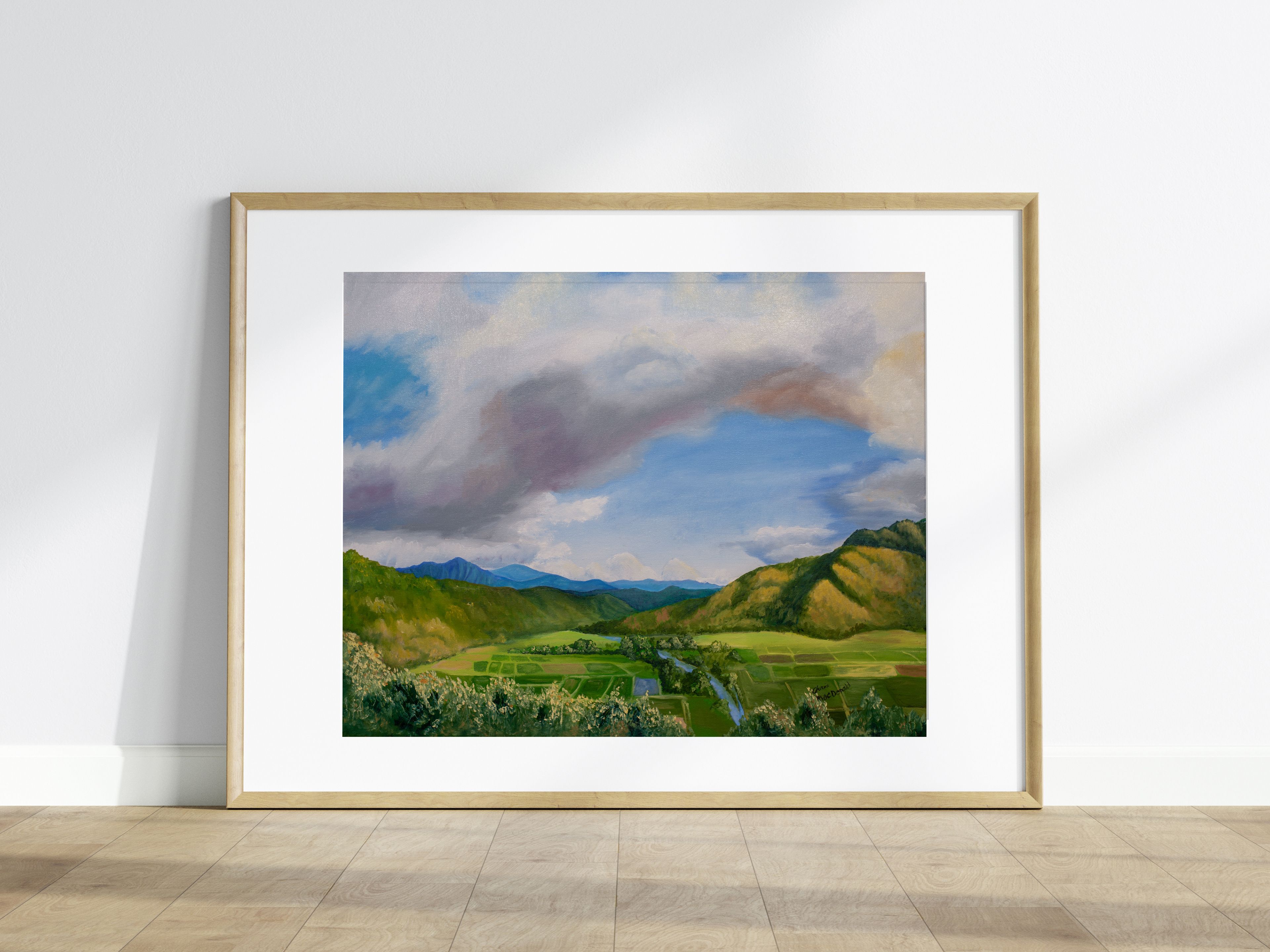 Oil painting of a Hawaii valley.