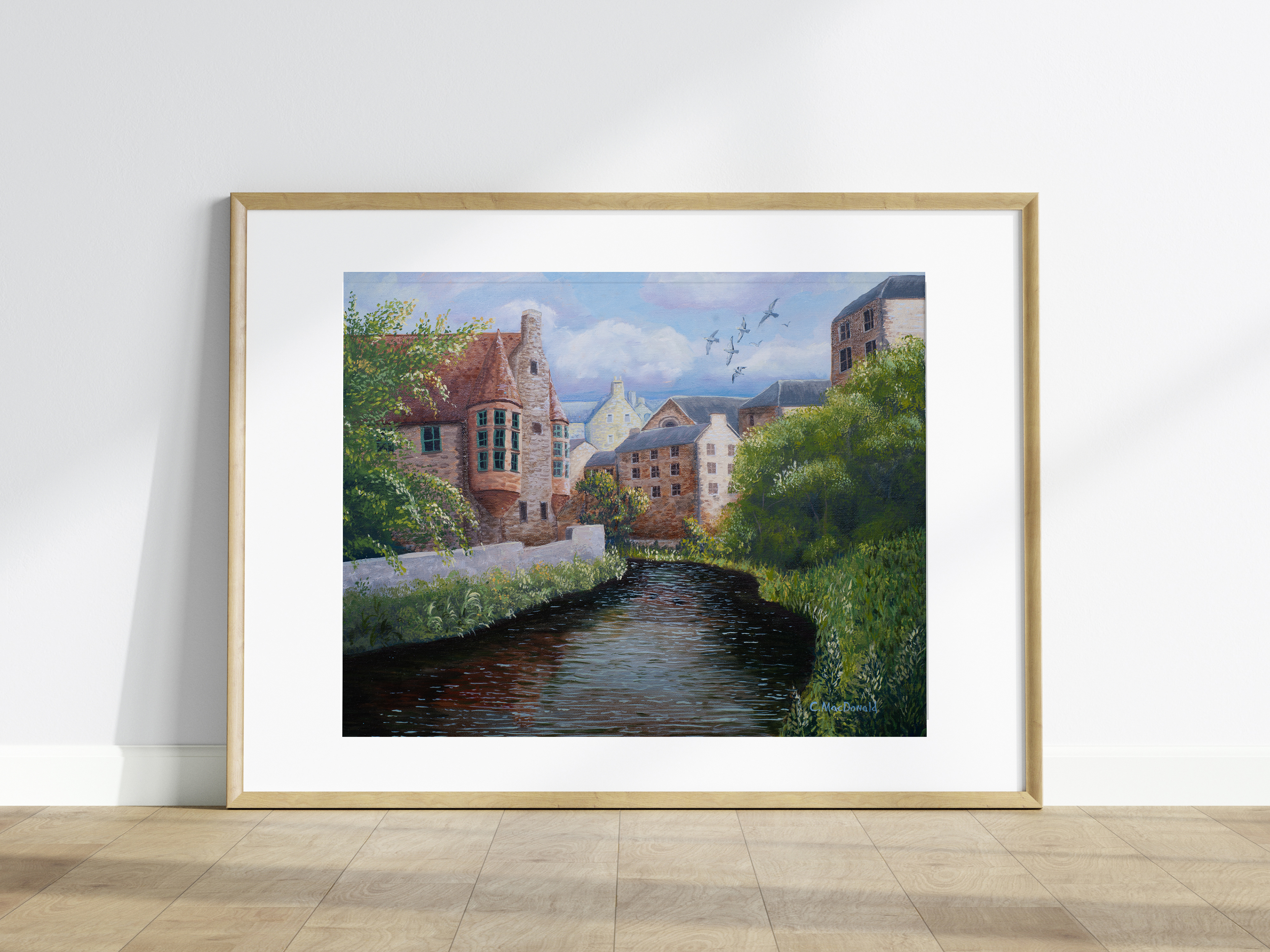 Oil painting of Dean's Village, Scotland.