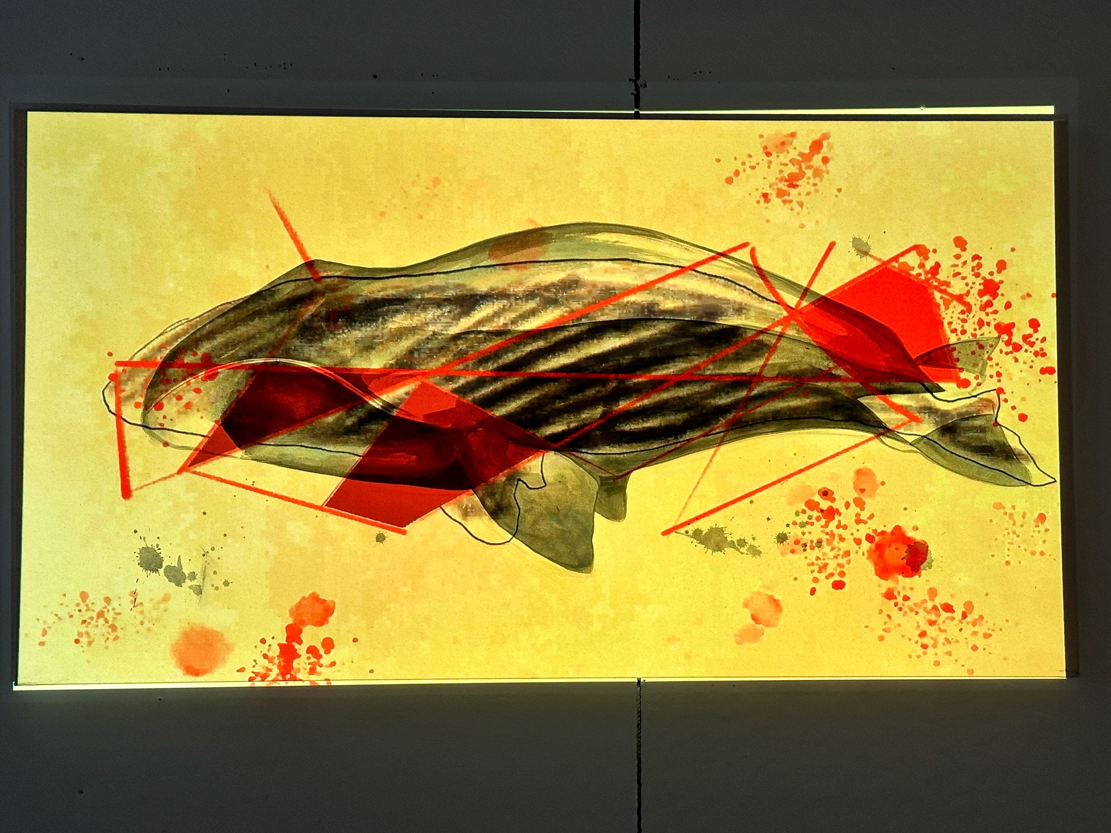 "I See the Whale, The Whale Sees Me", single-channel video projection on canvas with acrylics