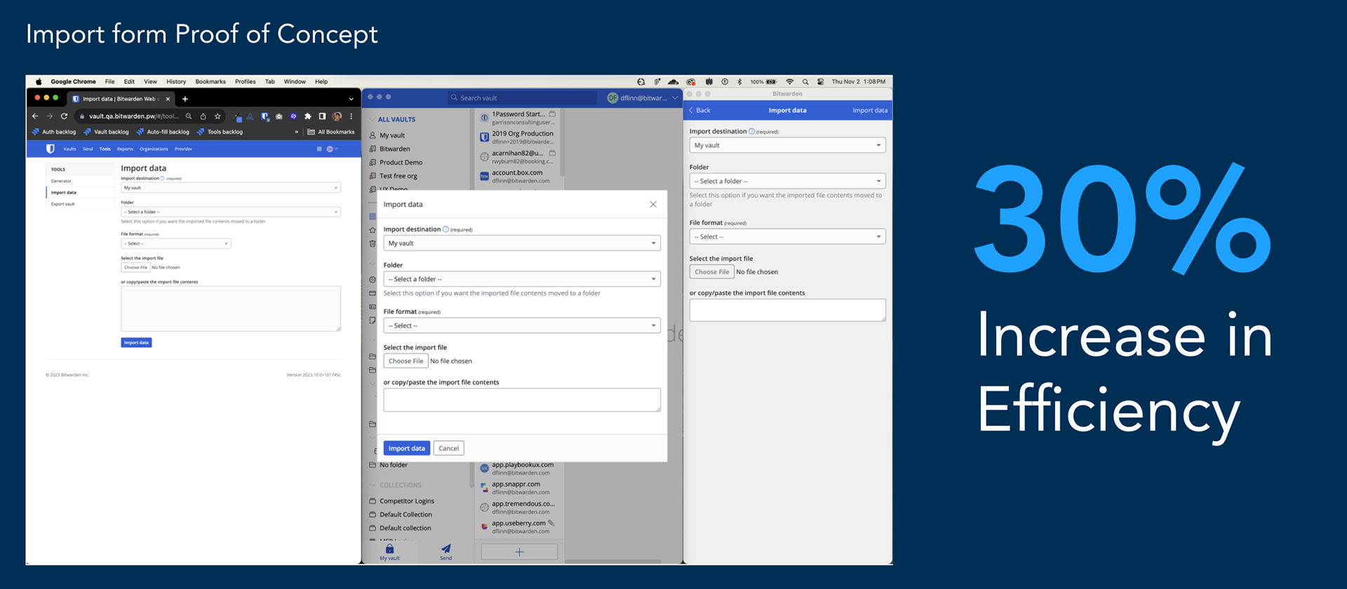 Side by side screenshots showing the shared recipe using design system components across interfaces improving team efficiency by 30%