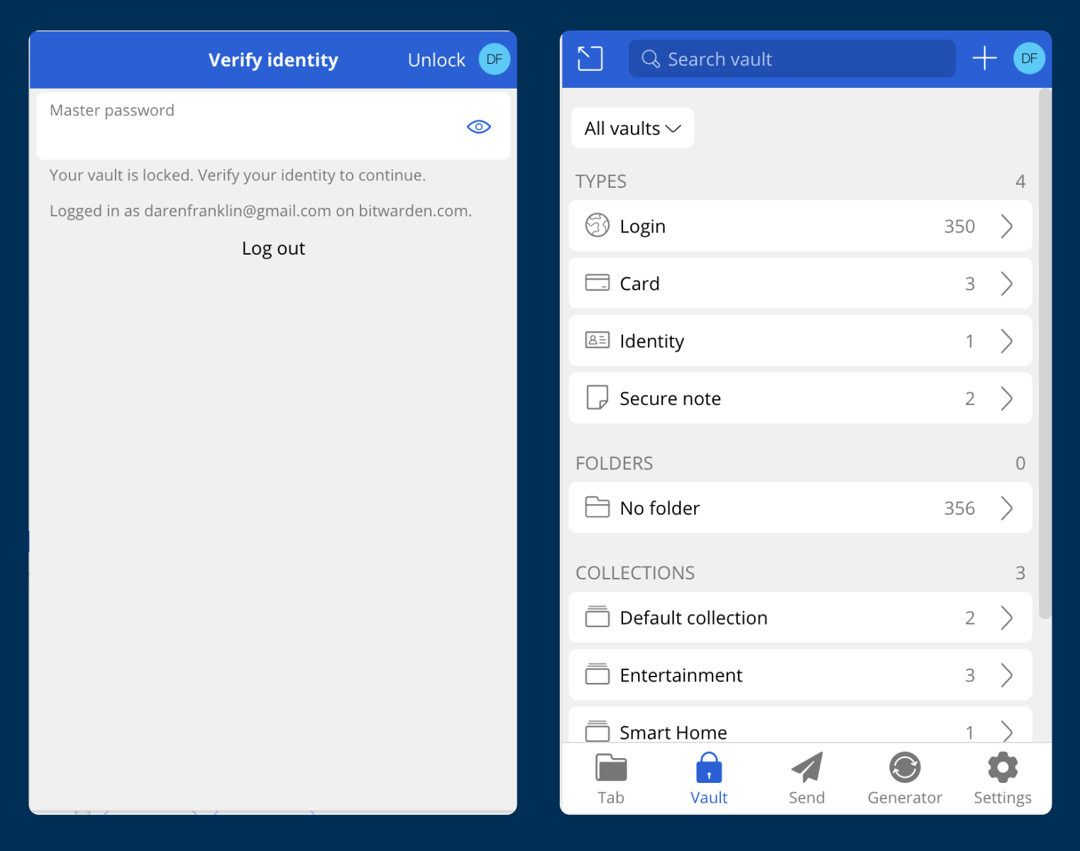 Bitwarden Legacy UI showing inconsistent call to actions and outdate design patterns