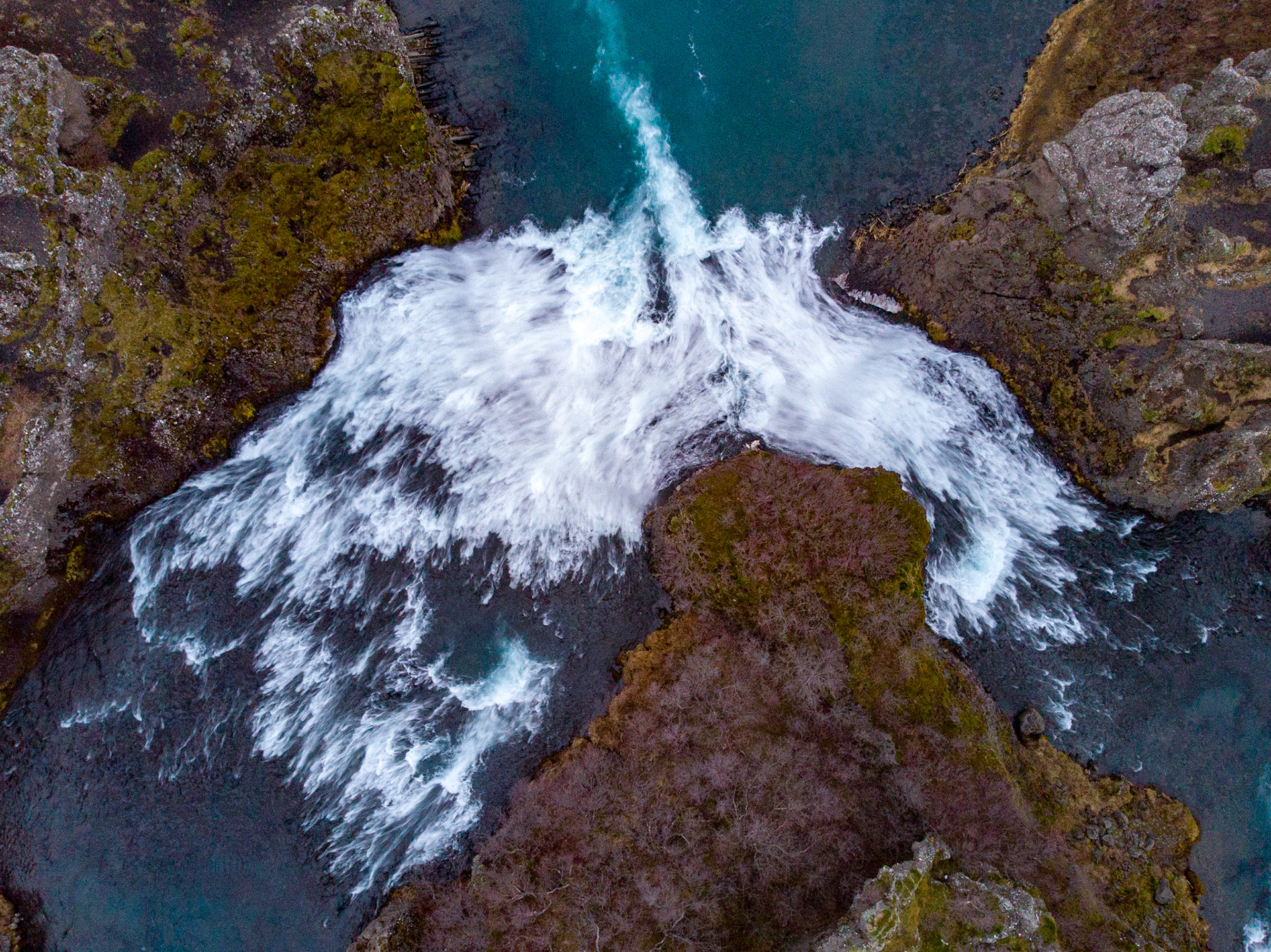 Hjalparfoss Waterfall from DJI Mavic Air.