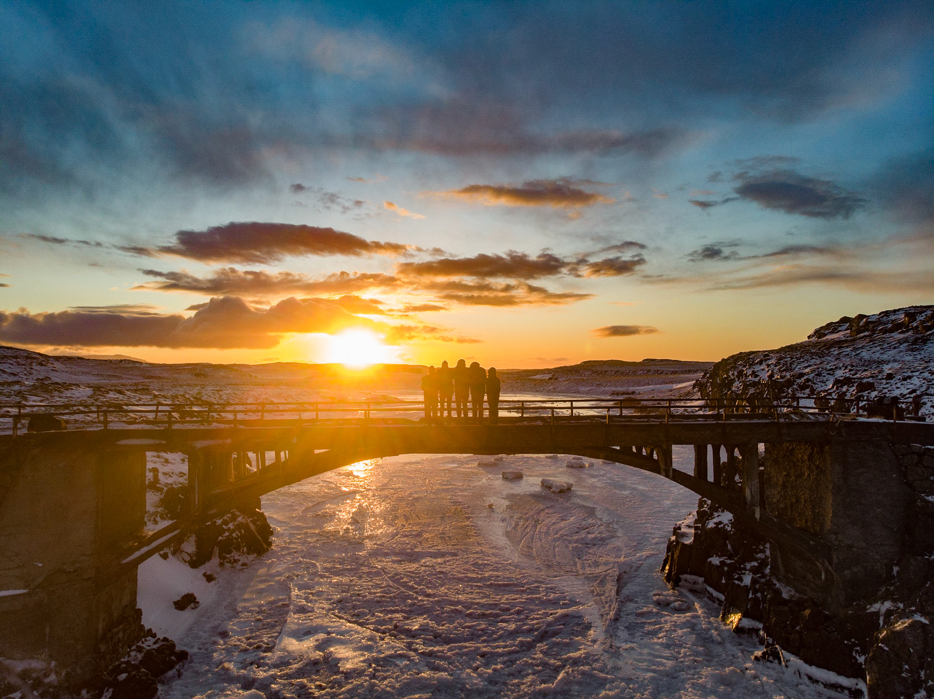 Sunset over Langárfoss waterfall