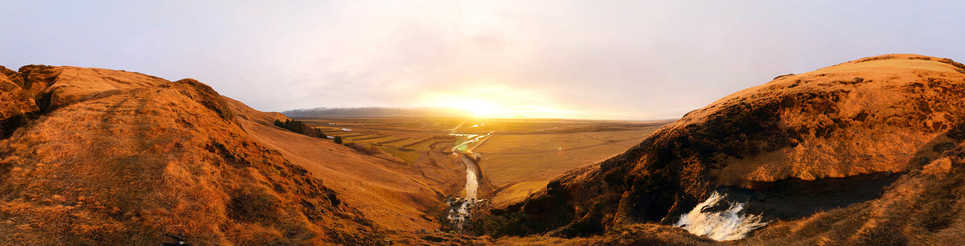View from Gluggafoss Waterfall at sunset.
